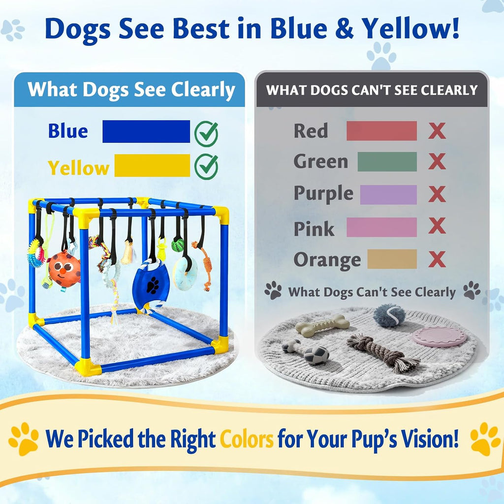 Puppy Play Gym with 16 Toys, Removable Dog Enrichment Playground, Interactive Indoor Training Activity Center for Small Dogs & Puppies, Teething & with Squeaky Toys, 12 Hanging Toys+4 Floor Toys