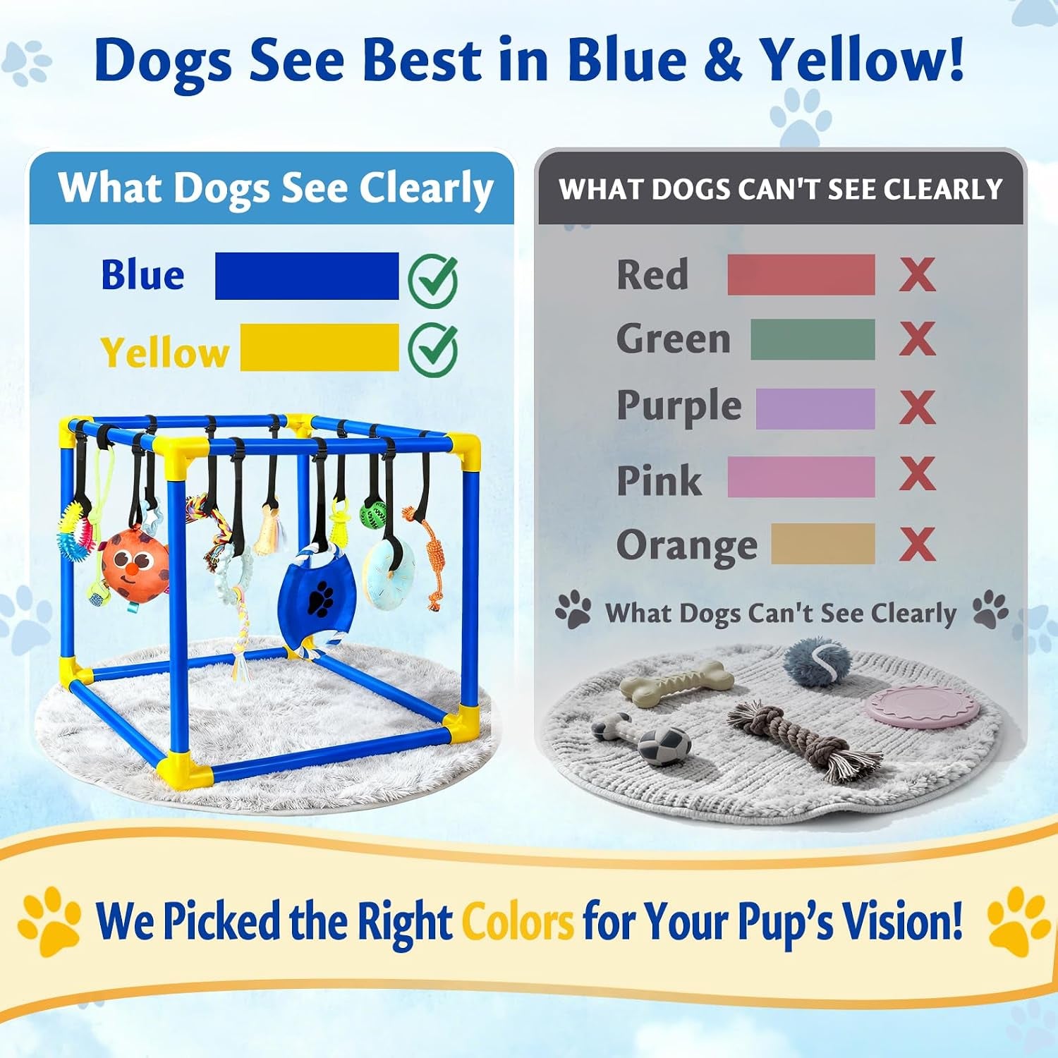 Puppy Play Gym with 16 Toys, Removable Dog Enrichment Playground, Interactive Indoor Training Activity Center for Small Dogs & Puppies, Teething & with Squeaky Toys, 12 Hanging Toys+4 Floor Toys