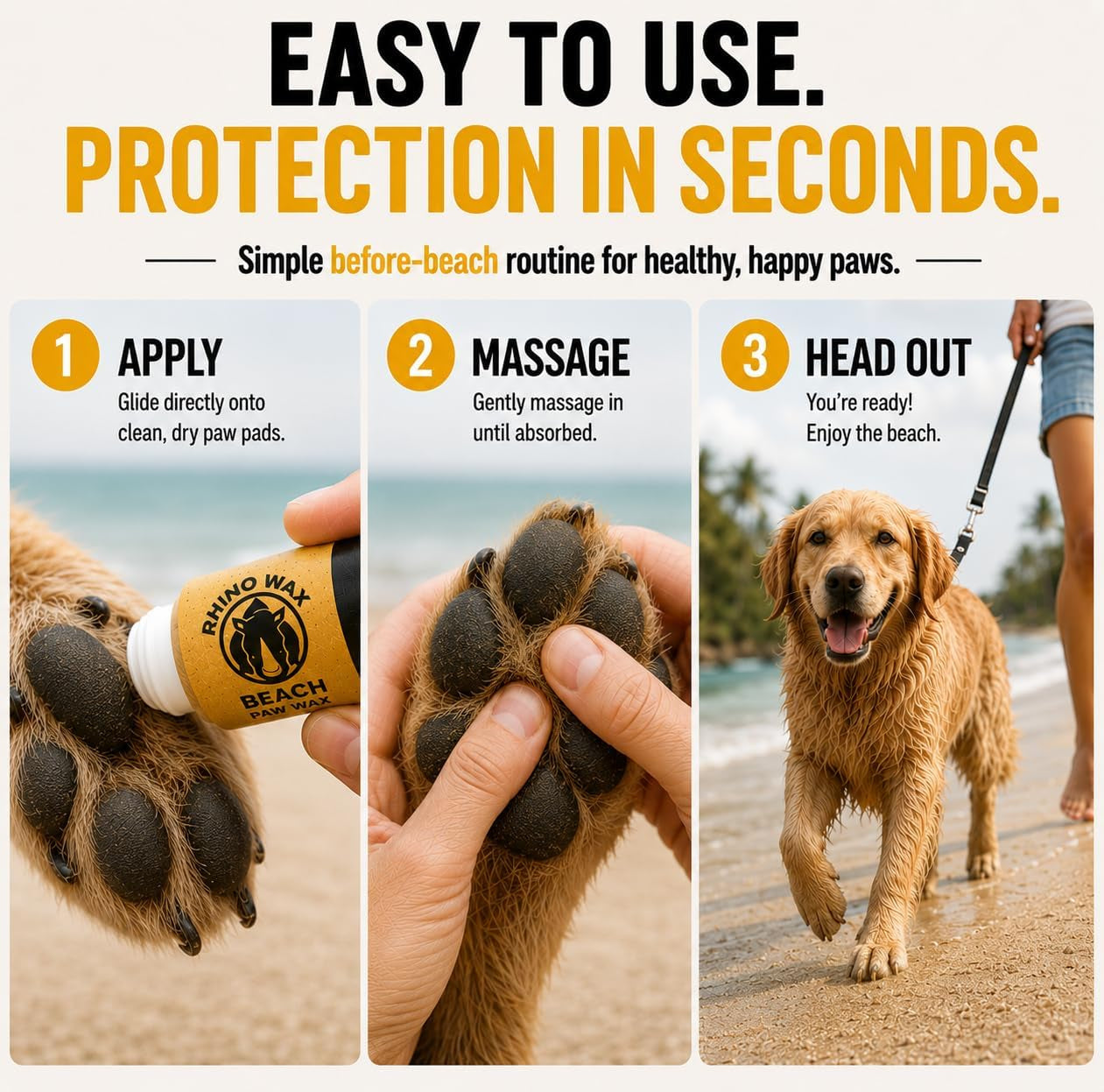Beach Paw Wax for Dog Beach Essentials, Hot Sand, Rocks & Salt | Protect Dog Paws from Hot Sand, Shells and Beach Terrain with Beach Wax Made for Seaside Adventures and Summer Travel.