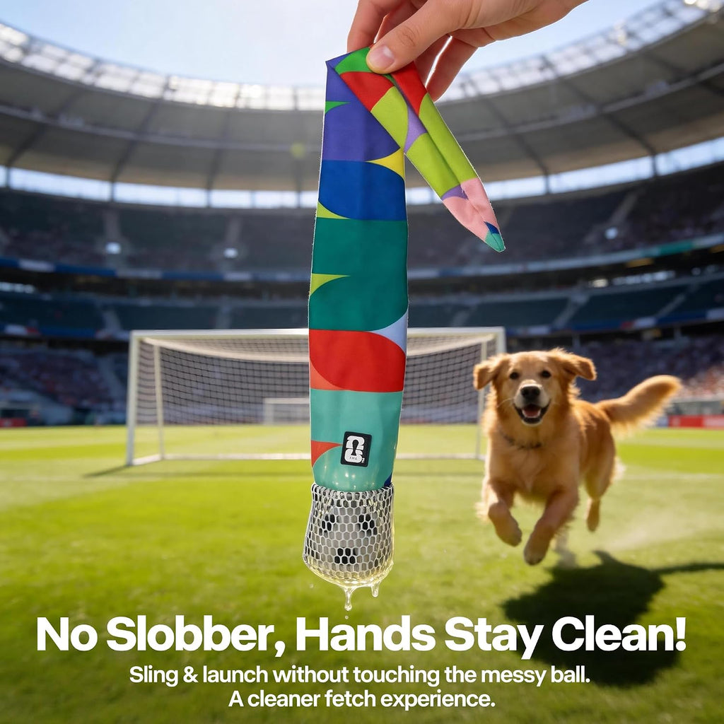 Official FIFA World Cup 2026 Edition, Fetch Dog Ball Toy with Tail, Interactive Throw & Catch Toy for Medium & Large Dogs, Rubber Ball with Nylon Tail for Exercise & Boredom Relief