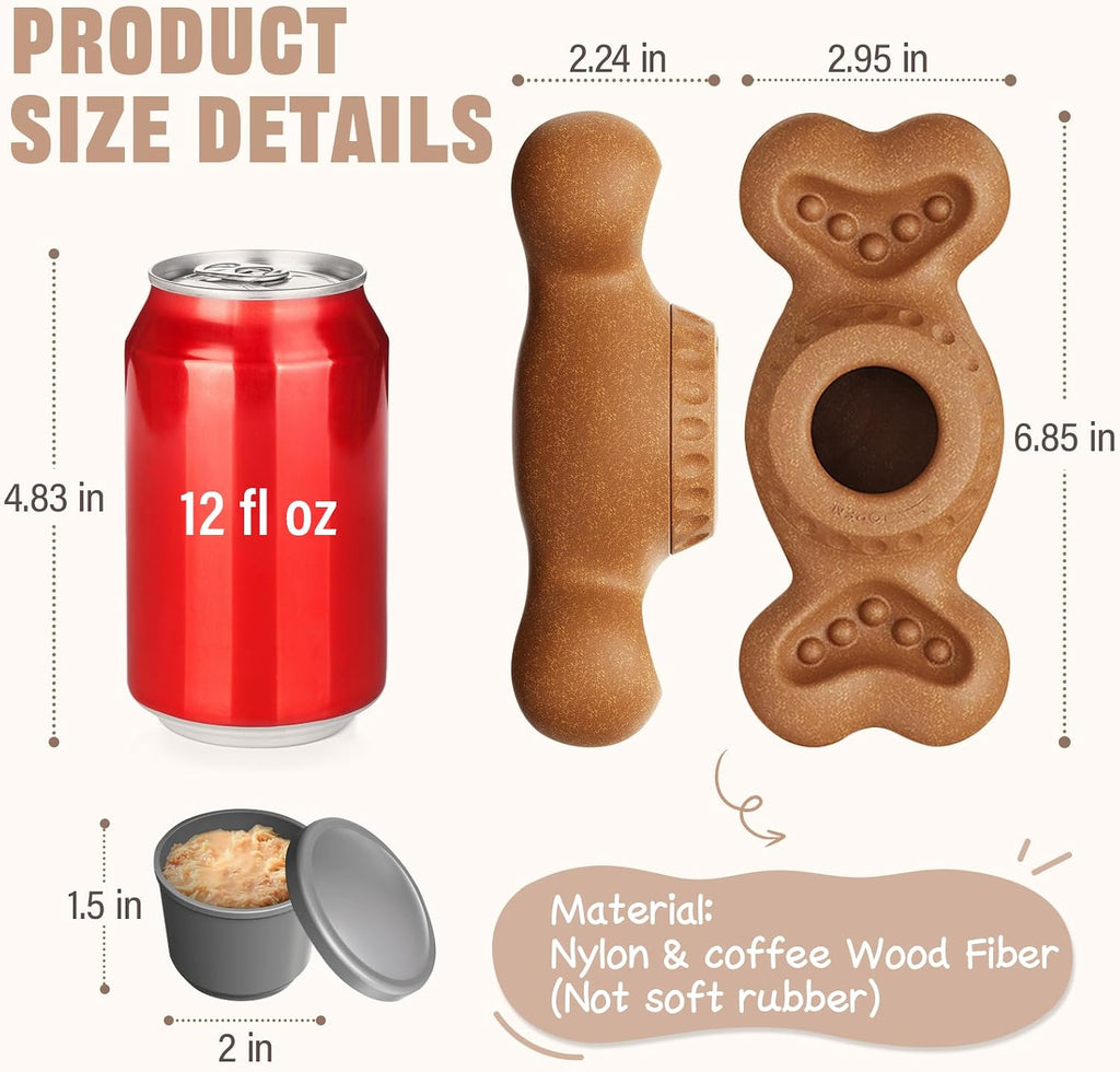 3-In-1 Enrichment Dog Toy for Aggressive Chewers, Frozen Treat Toy & Interactive Treat Dispenser with Peanut Butter Grooves, Long Lasting Chew Toy for Large Dogs, Easy to Clean, Brown