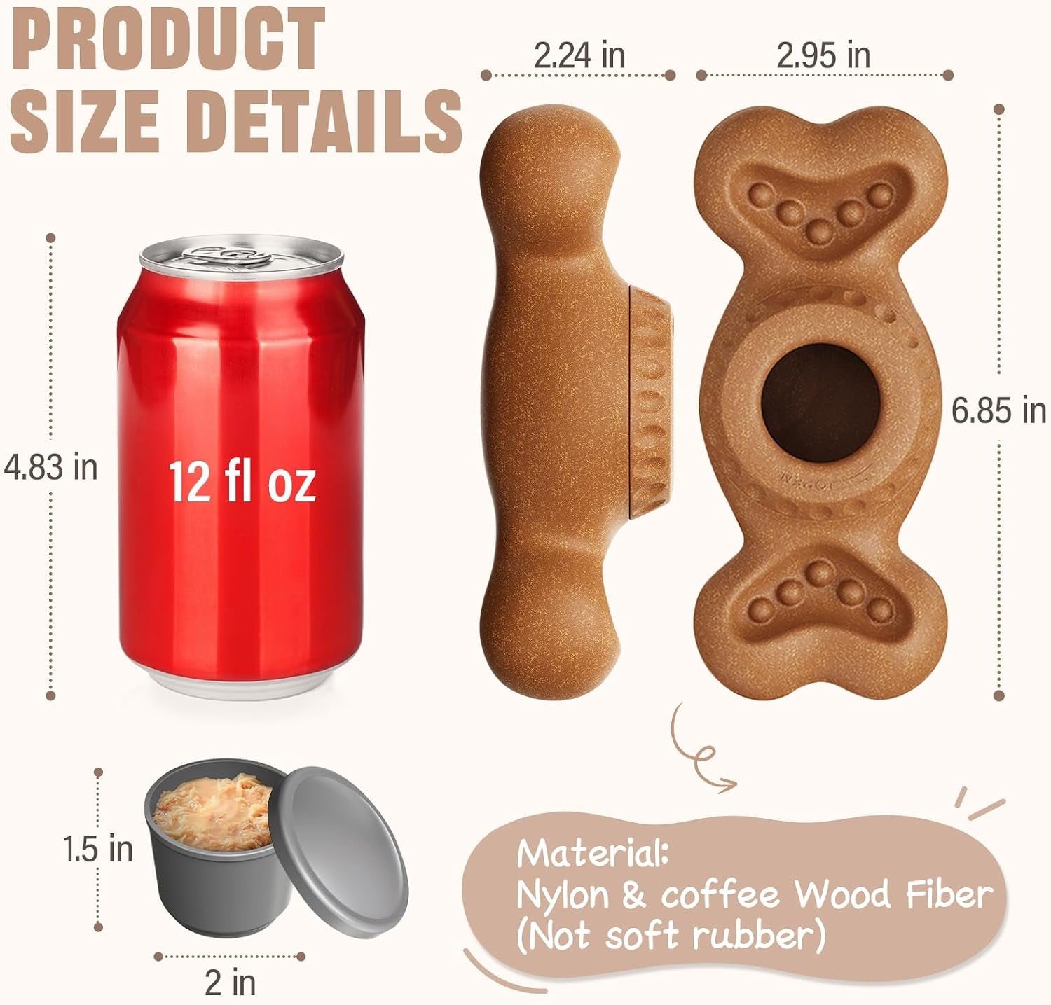 3-In-1 Enrichment Dog Toy for Aggressive Chewers, Frozen Treat Toy & Interactive Treat Dispenser with Peanut Butter Grooves, Long Lasting Chew Toy for Large Dogs, Easy to Clean, Brown