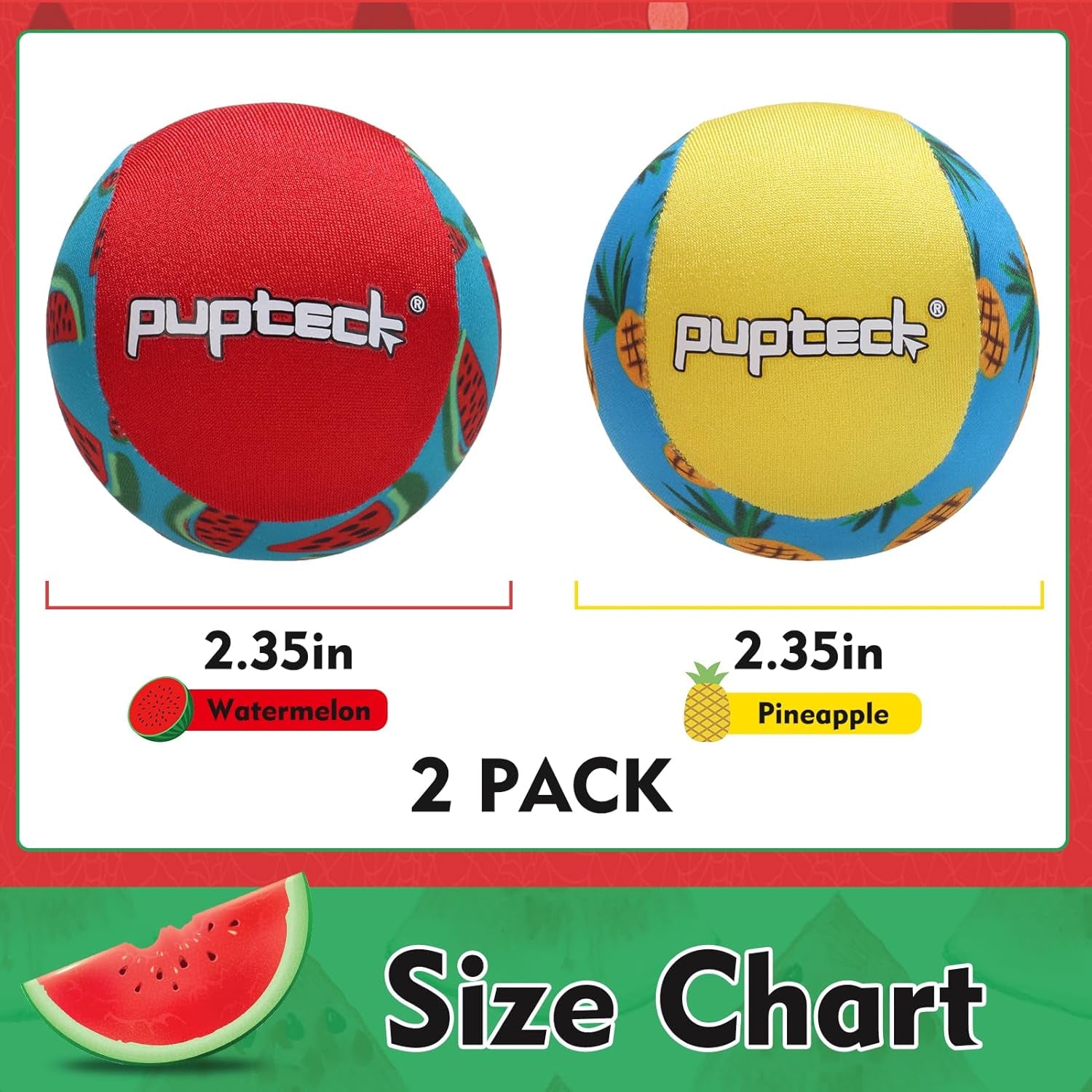 Floating Dog Pools Water Toys, Bouncing Balls 2 Pack for Summer Swimming Pool Games, Interactive Puppy Training Toy with Cute Pineapple and Watermelon Pattern