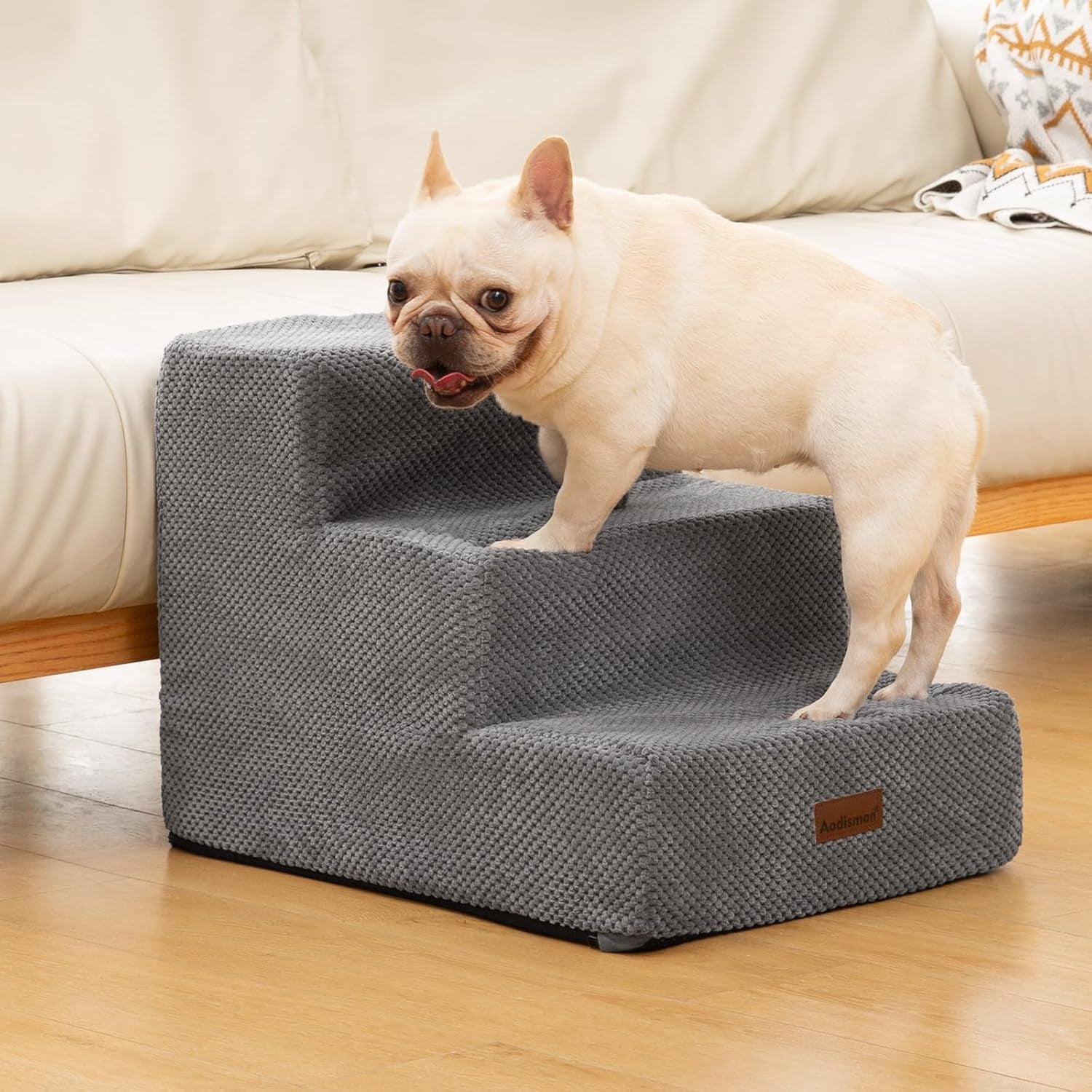 Dog Stairs for Small Dogs & Cats,3-Step Pet Steps for Couch & Bed | High-Density Foam Dog Steps with Anti-Slip Bottom,Easy for Puppies,Older Cats & Dogs to Reach Sofas & Chairs,Grey,13.6" H