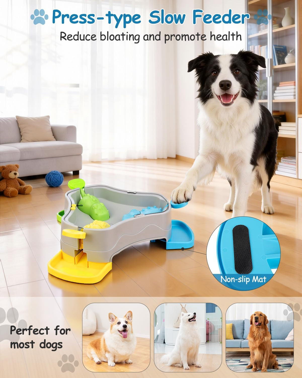 Dog Puzzle Toy, 3-In-1 Interactive Dog Puzzle Toys Press-Type Dog Treat Dispenser Toy Dog Enrichment Toy No-Slip Slow Feeder Interactive Brain Training Toys for Smart Dog Cats, 3 Colors