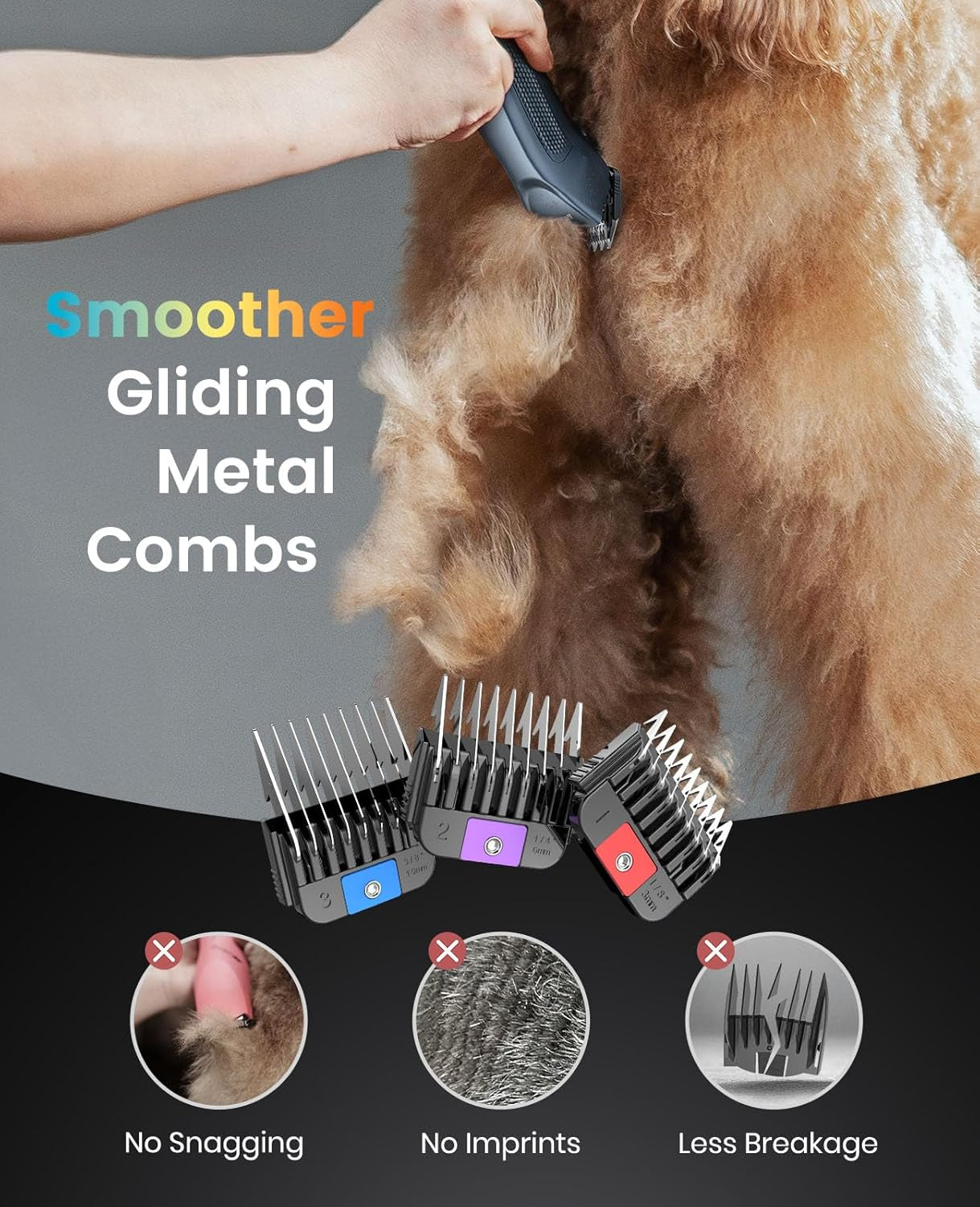 Professional Dog Clippers Dual Battery Unlimited Runtime A5 Blade | 3700SPM 2-Speed, 2 Pcs 2600Mah Swappable Battery, Low Noise Dog Grooming Clippers for Thick Long Curly Matted Hair