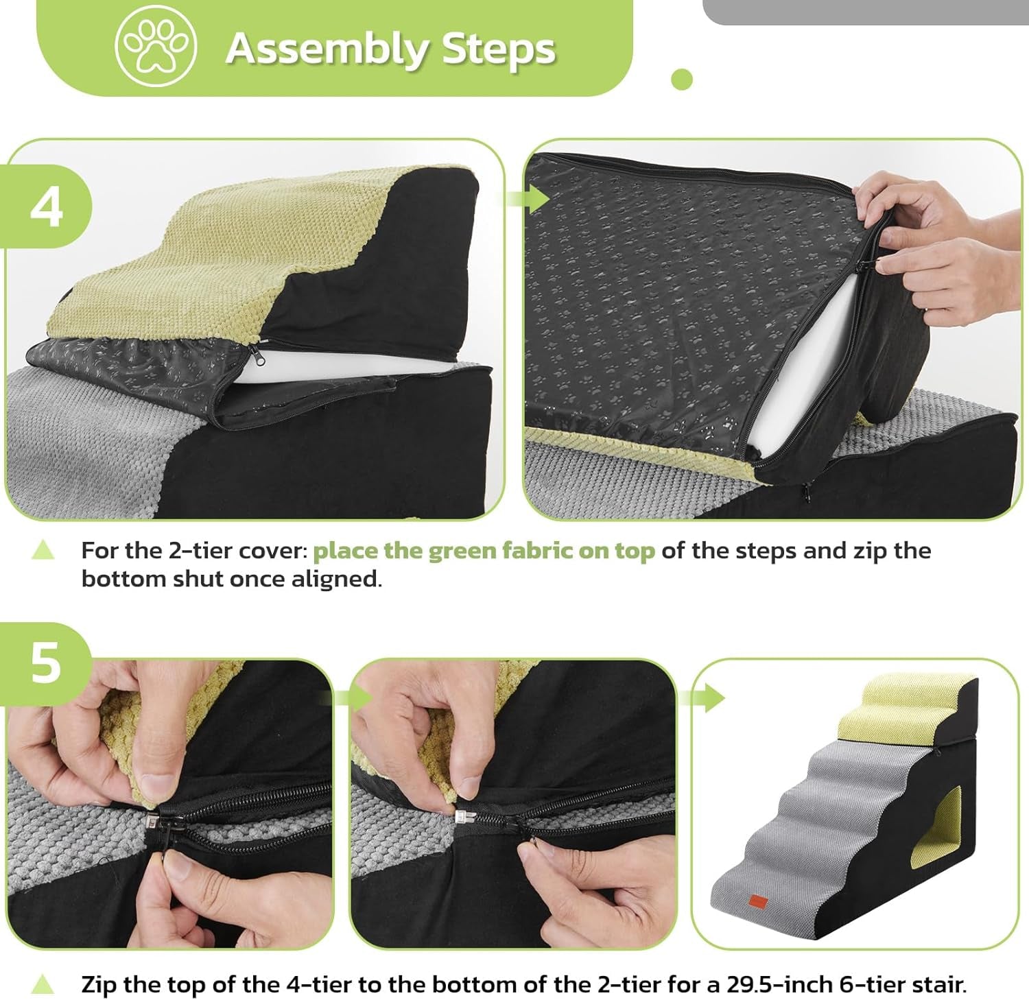 6 Steps 30 Inches Height Dog Stairs for Bed for Small& Older Pets | Soft Foam Protects Joints, Quick-Rebound Foam, Supports Pets up to 50 Lbs, Non-Slip Base, Separable, Removable Washable Cover