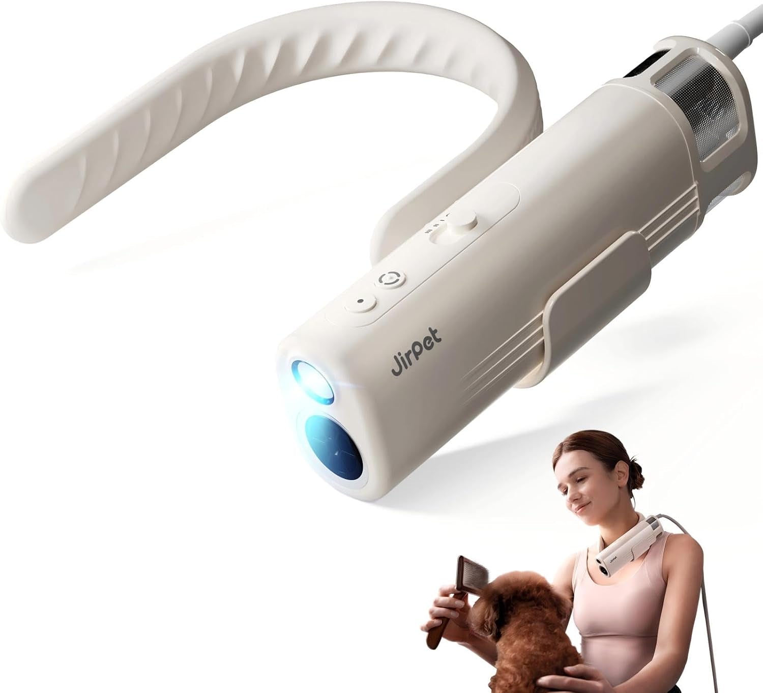 Pet Neck Dryer, Professional Low Noise Dog Dryer for Pet Grooming, 14,800FPM Portable High Velocity Pet Dryer, Hands-Free Dog Blow Dryer with Neck Hanging, Dog Hair Dryer with 3 Speeds & 4 Temp | 146 MPH(75 M/S) Air Speed, 517 Million Negative Ions, 1500W Professional Low Noise Dog Dryer with 3 Speeds & 4 Temp, Portable