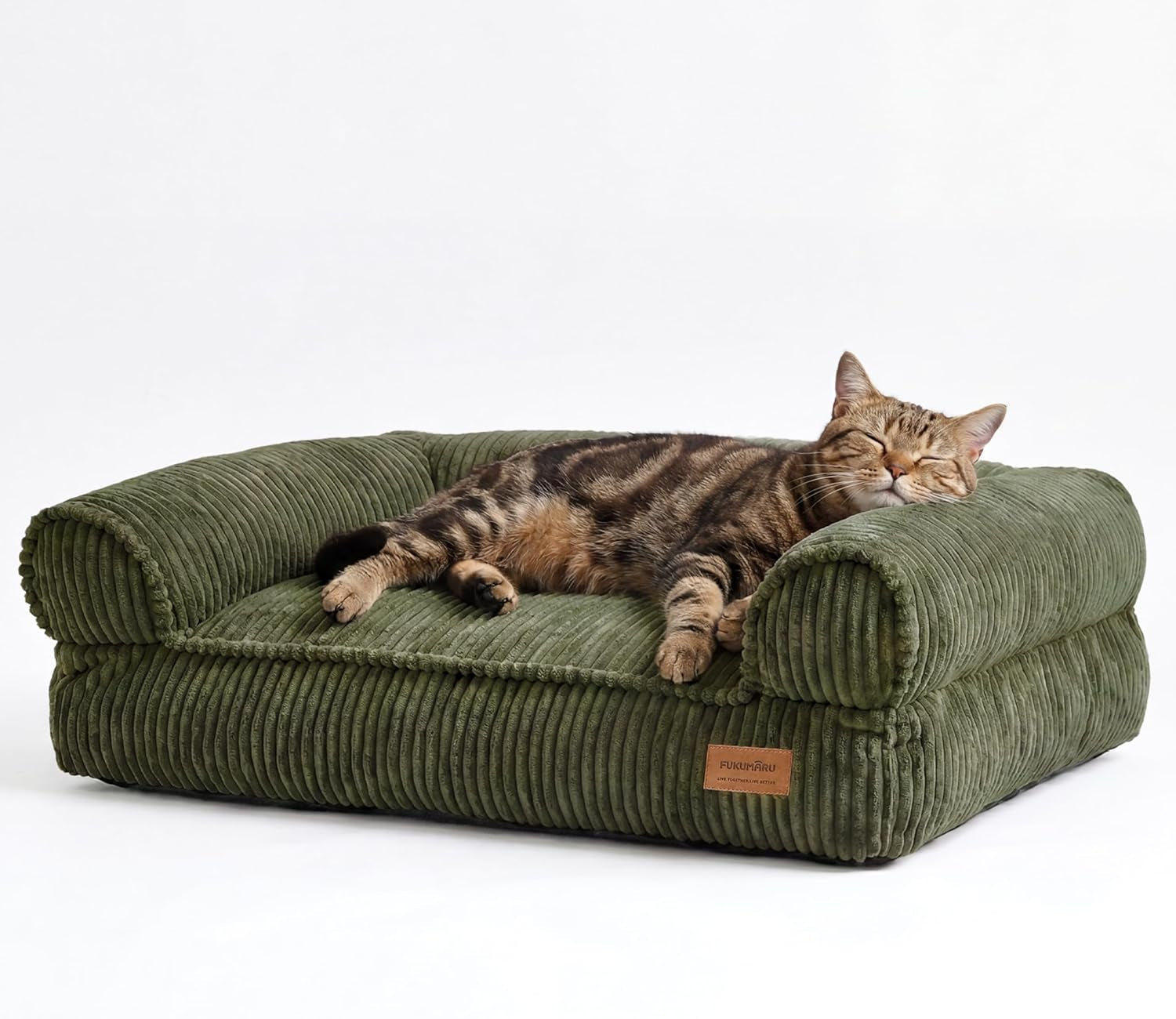 Cute Dog Bed, Thickened Orthopedic Dog Sofa, Waterproof&Washable | 36" Corduroy Dog Couch with 4" Extra-Thick Egg-Crate Foam, Large Pet Bed for Medium to Large Dogs, Green