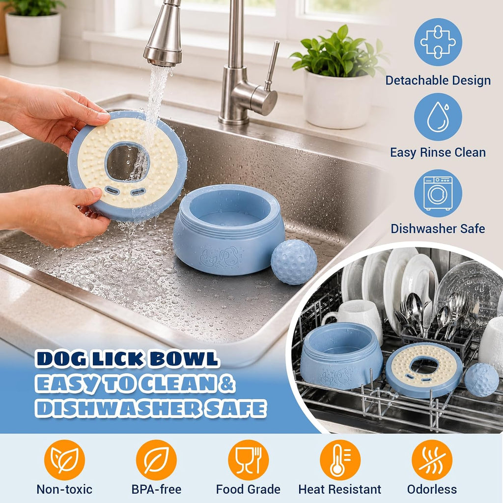 Dog Lick Bowl with Rolling Ball, Slow Feeder Dog Bowl for Puppy & Small Dog | Twist-Lock Lid & Dual-Zone Dog Lick Bowl for Liquid and Thick Treat, Dog Enrichment Toys for Anxiety Relief & Interactive