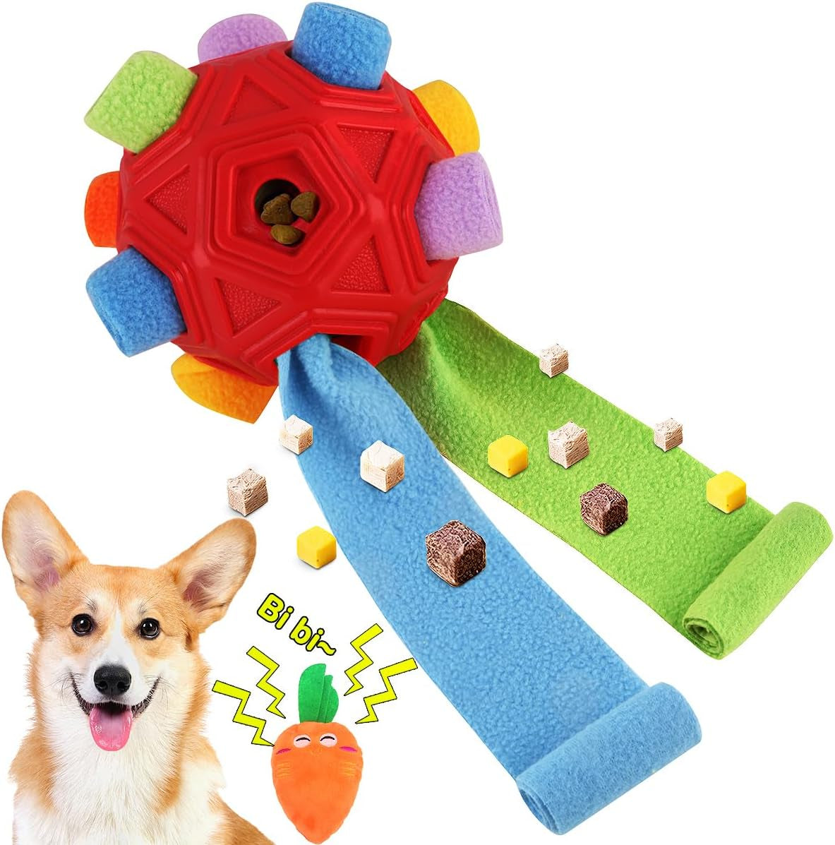 Dog Snuffle Ball-Interactive Puzzle Dog Toys Encourage Natural Foraging Skills Slow Feeder for Training and Stress Relief, Cloth Strip Hiding Food Treat Dispenser Dog Toy