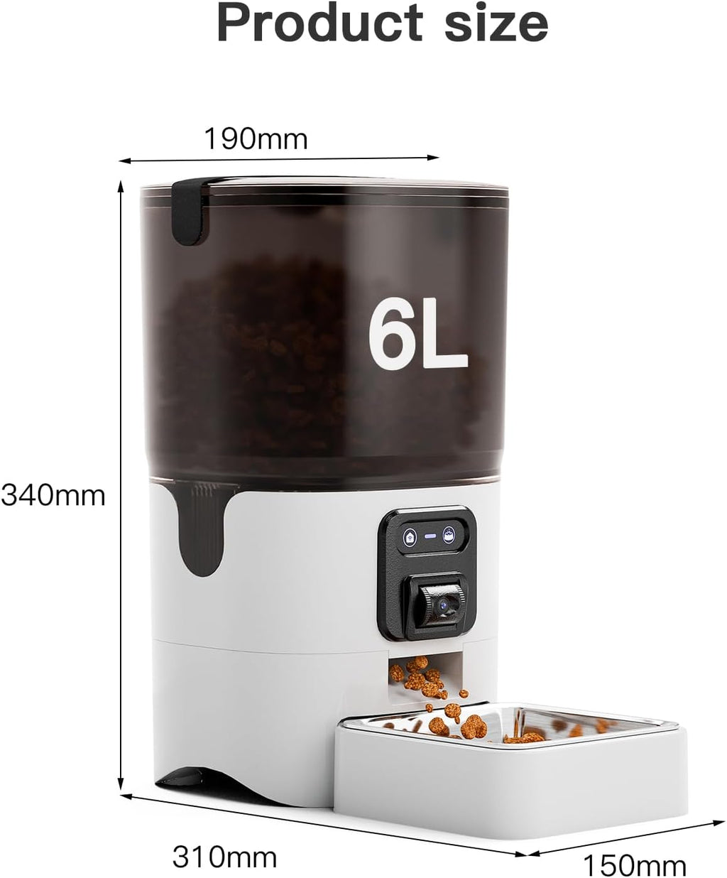 6L Automatic Cat Feeder with Camera, 1080P HD Camera Live Video, Night Vision 2-Way Audio, Wifi & App Remote Control, Programmable Pet Feeder, Smart Timed Dry Food Dispenser for Cat & Dog