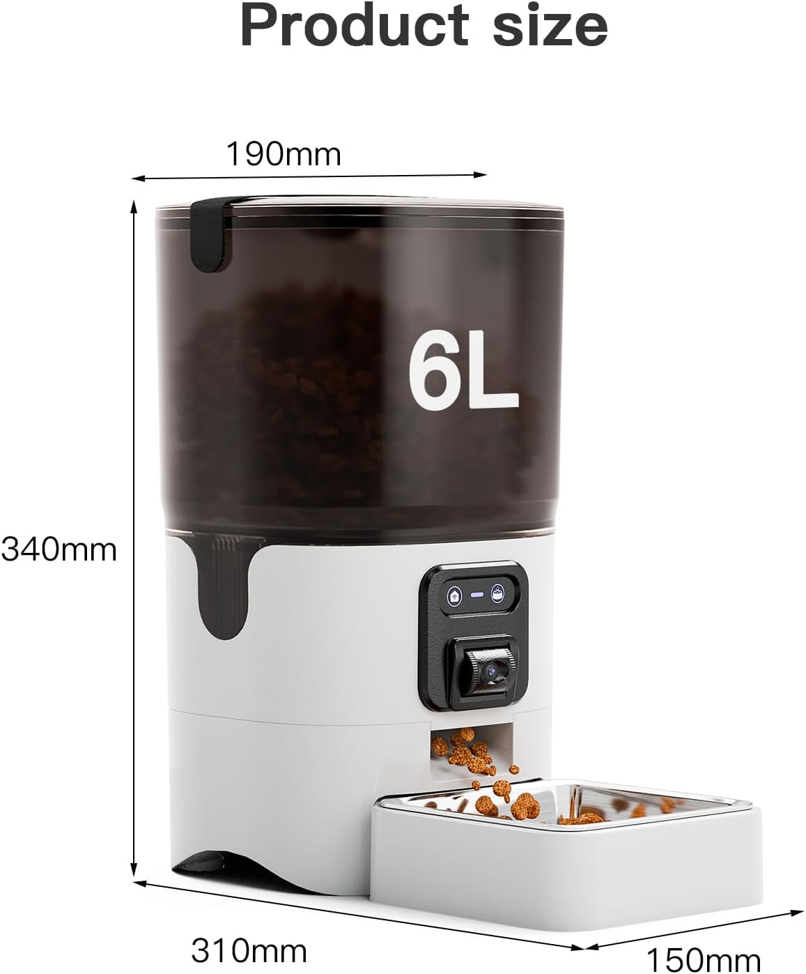 6L Automatic Cat Feeder with Camera, 1080P HD Camera Live Video, Night Vision 2-Way Audio, Wifi & App Remote Control, Programmable Pet Feeder, Smart Timed Dry Food Dispenser for Cat & Dog