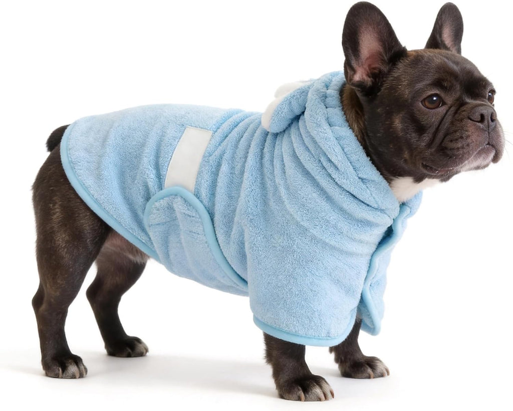 Pet Bathrobe for Dog Cat Absorbent Quick Drying Hooded Bath Towel | Adjustable Bath Robe for Pool Beach Cold Weather,Blue L