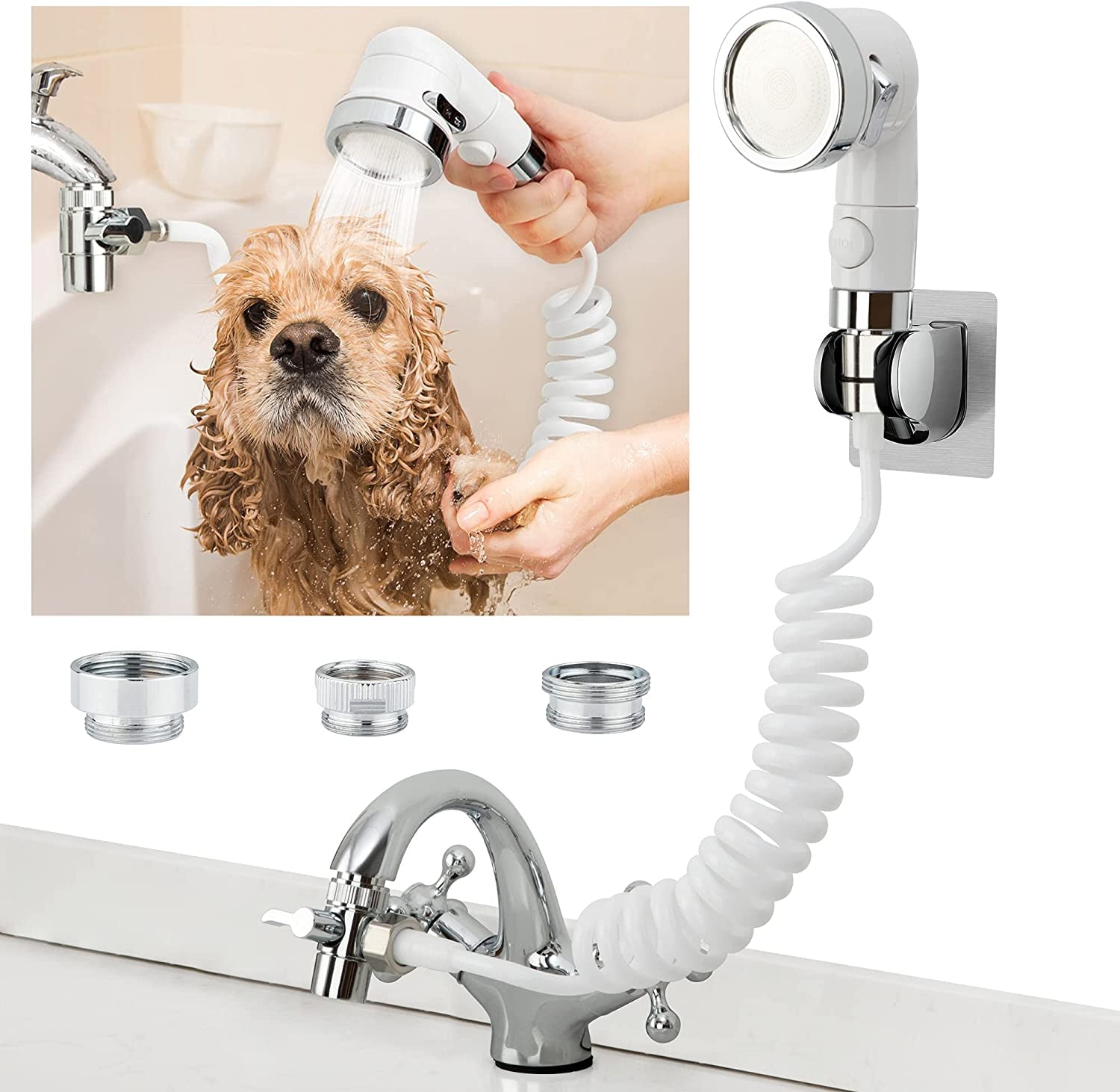 Sink Faucet Sprayer Attachment Hair Pet Rinser Showerhead with Stop Water-Saving Function