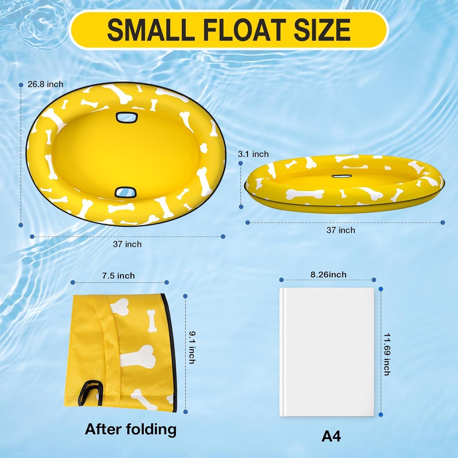 Dog Float Raft - Inflatable Dog Swimming Float for Summer (Small, Yellow Bones)