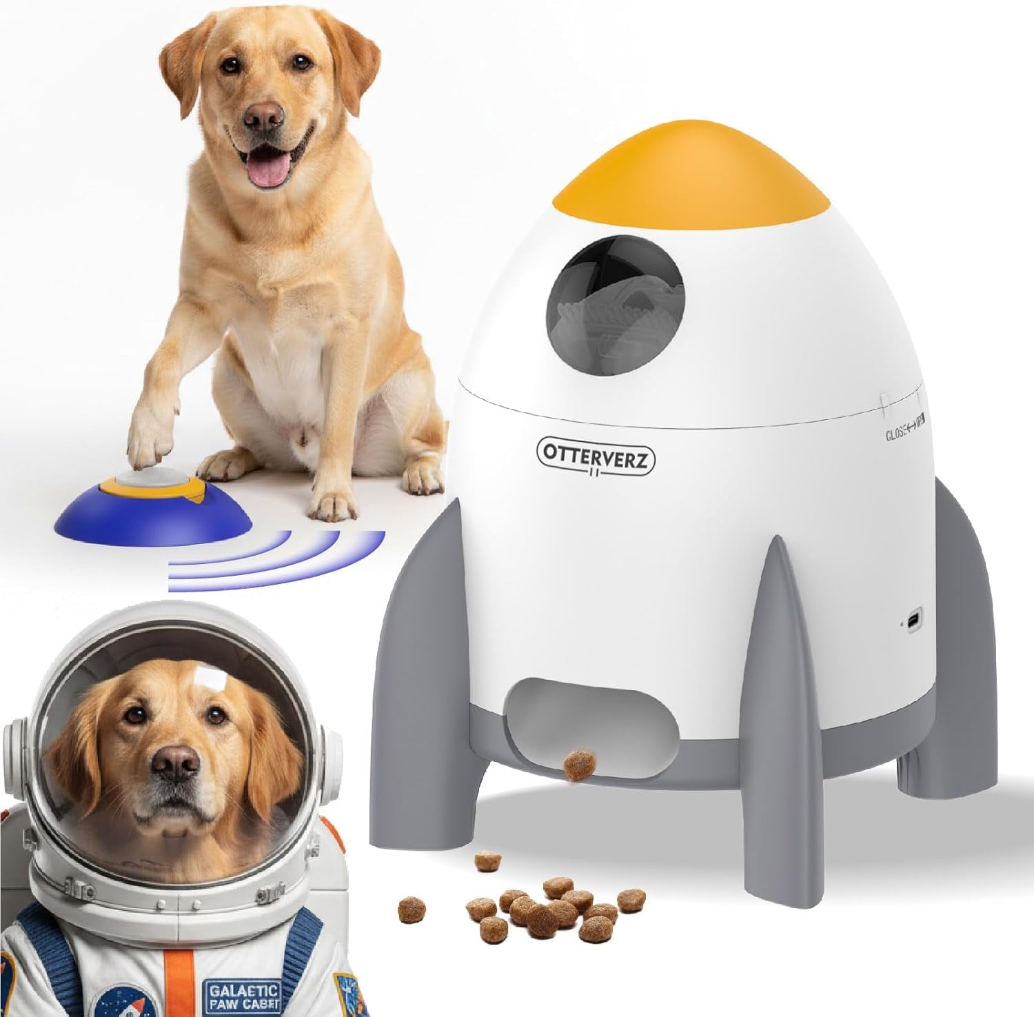 Interactive Dog Puzzle Feeder Toy, Automatic Dogs Treat Dispenser for IQ Training & Slow Feeder, Dog Food Dispenser with Remote Button, Suitable for Indoor or Outdoor Play, All Breeds,