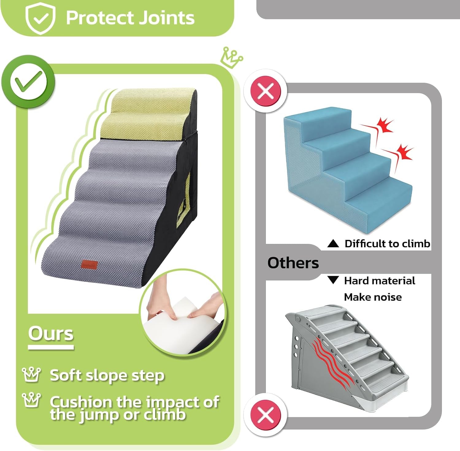 6 Steps 30 Inches Height Dog Stairs for Bed for Small& Older Pets | Soft Foam Protects Joints, Quick-Rebound Foam, Supports Pets up to 50 Lbs, Non-Slip Base, Separable, Removable Washable Cover