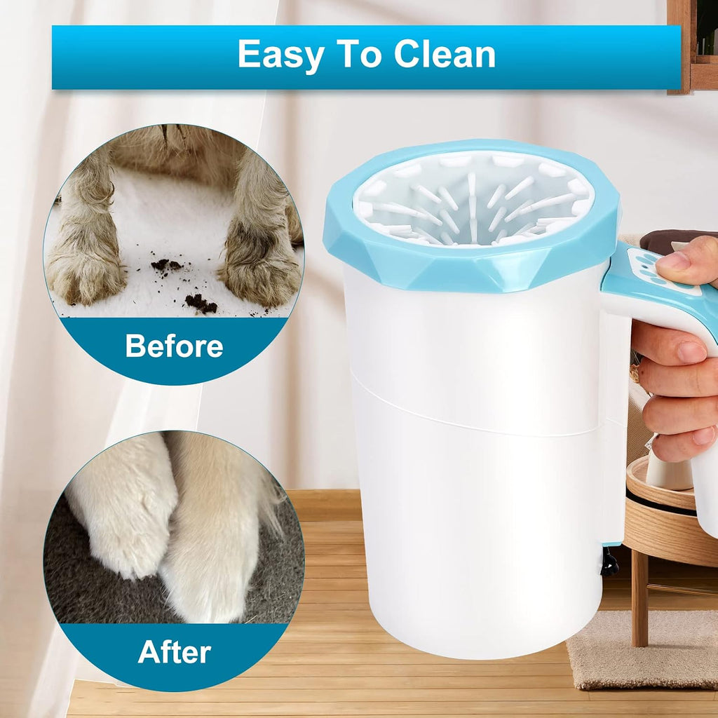 Rechargeable Automatic Dog Paw Cleaner, 2 in 1 Dog Paw Washer Cup | Portable Pet Paw Cleaner with Soft Silicone Brush, 7.4V High Power, Dog Foot Washer Suitable for Big Dog/Cat Grooming, Blue