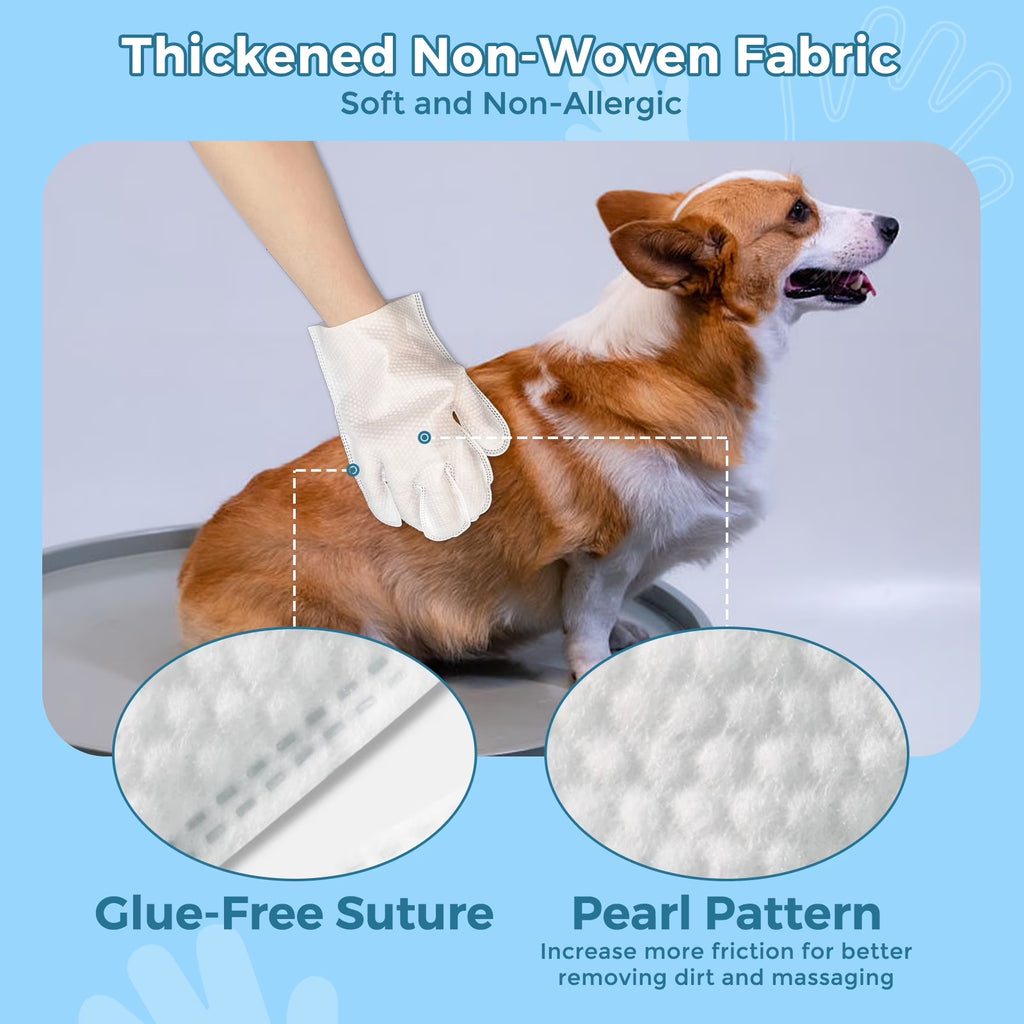 Pet Glove Wipes for Dogs & Cats, Extra Thick Rinse Free Dog Wipes, Unscented, 5 Pack, 30 PCS