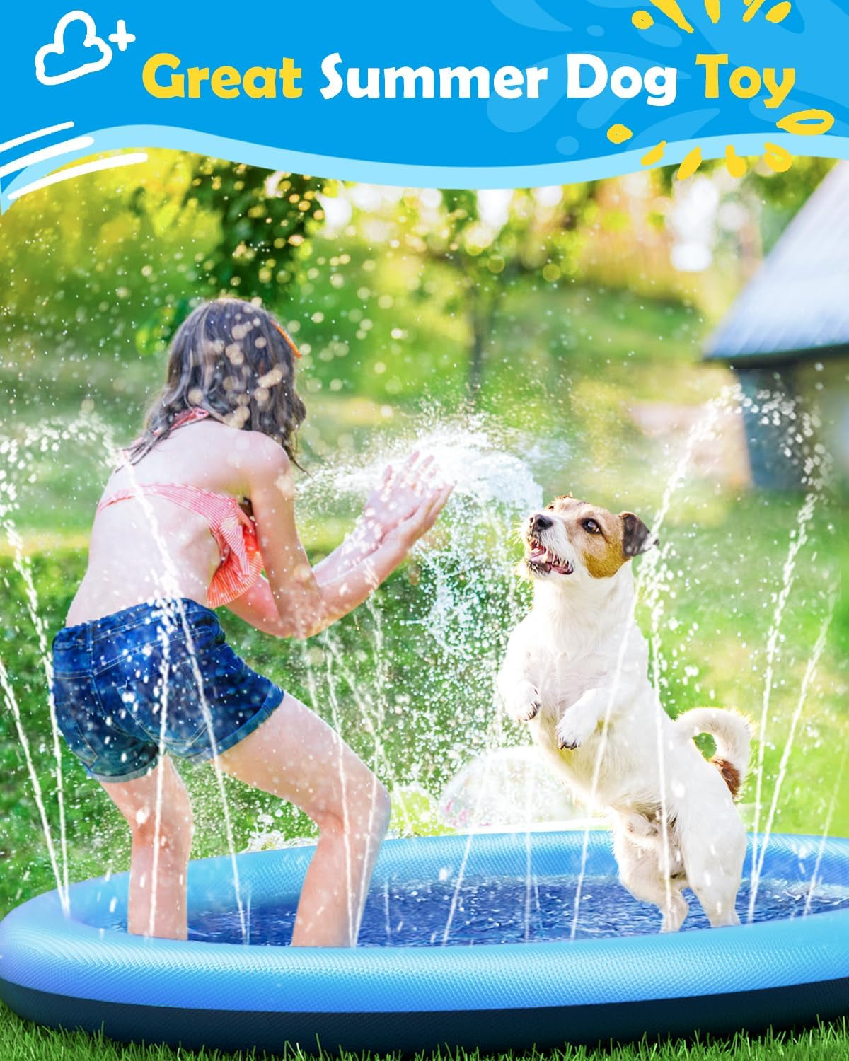 Dog Splash Pad 59" Anti-Slip Dog Pools for Large Dogs 0.58 Mm Thick Dog Sprinkler Water Toy