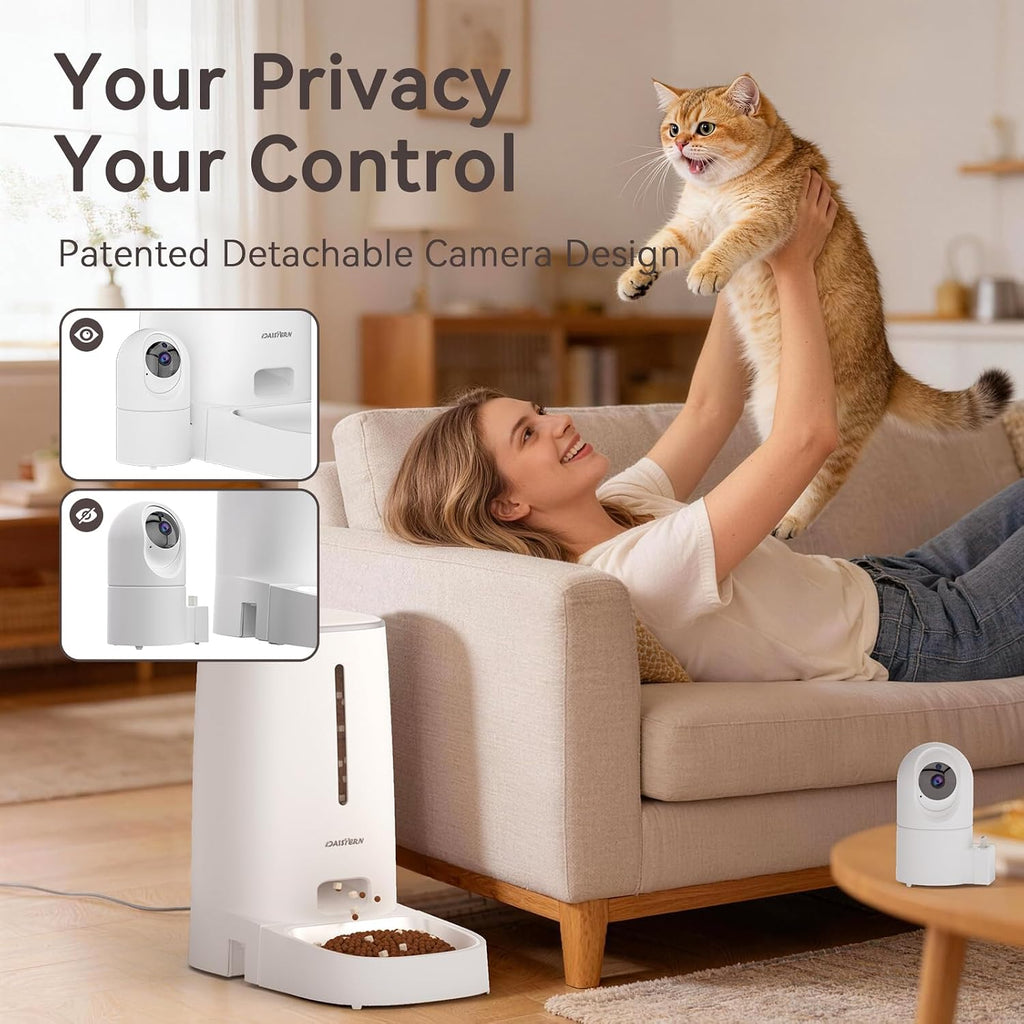 Automatic Cat Dog Feeder with Camera 4L, 2.4G/5G Wifi Smart Pet Food Dispenser with Night Vision, 2-Way Audio, Meat Call and Motion Alert, Stainless Steel Bowl, Dual Power Support, AI Feature