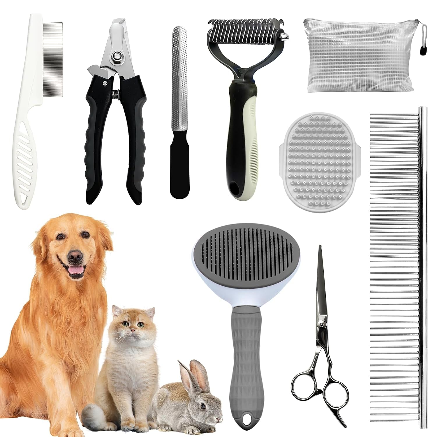 Dog Brush & Grooming Kit – 9-Piece Pet Brush & Deshedding Set for Shedding, Bathing, Trimming & Nail Care | Grooming Tools for Dogs & Cats, Includes Comb, Nail Clipper, Scissors, Slicker Brush (Pink)