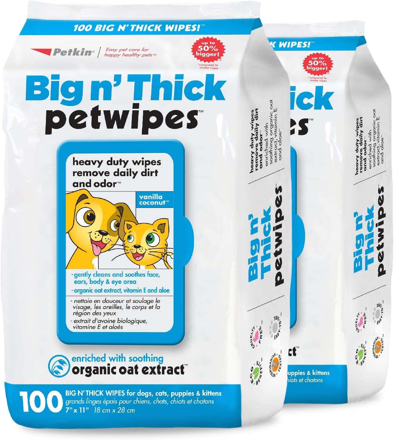 Pet Wipes for Dogs and Cats, 400 Wipes - Large Pet Wipes for Dogs and Cats - Cleans Ears, Face, Butt, Body and Eye Area - Convenient, Ideal for Home or Travel - 4 Packs of 100 Wipes