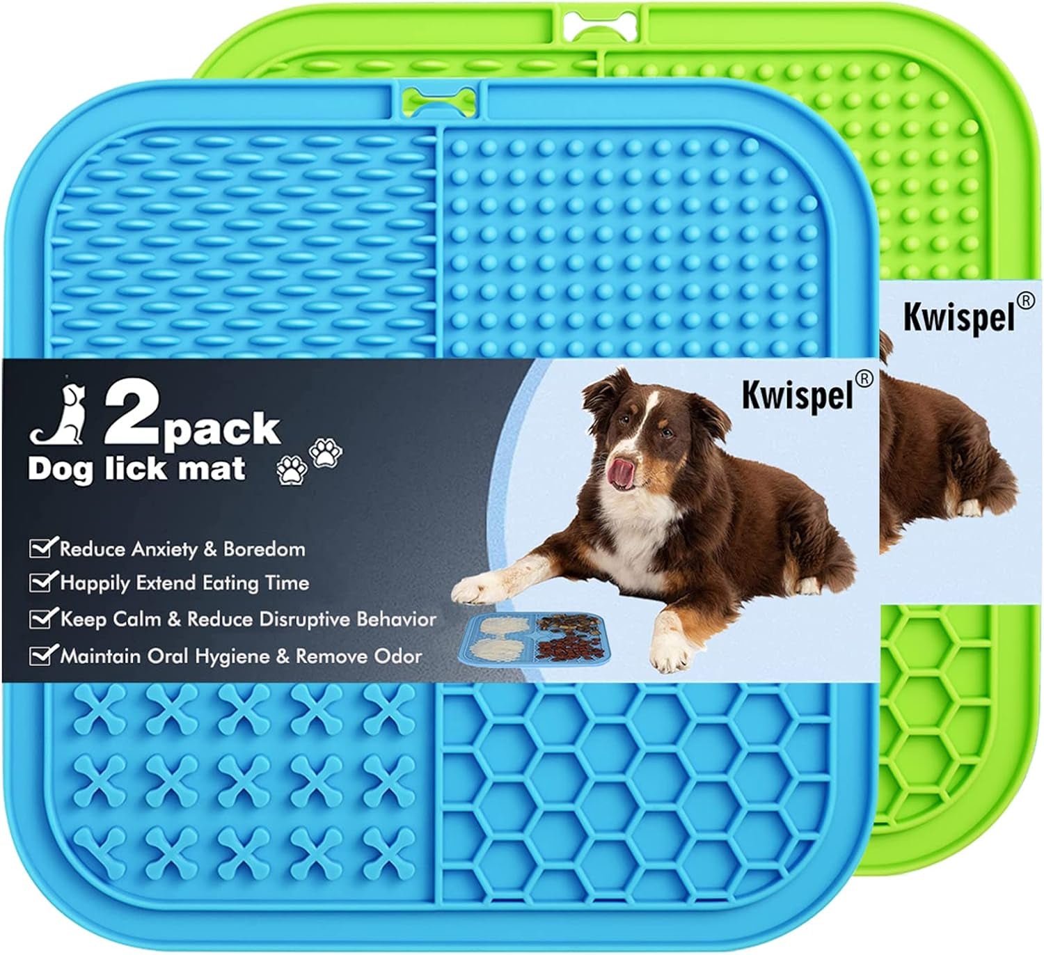 Lick Mat for Dogs, 2 Pcs Dog Lick Mat with Suction Cups for Anxiety, Peanut Butter Dog Licking Mat Slow Feeder Dispensing Treater Lick Pad for Dogs Cats Grooming Bathing and Training