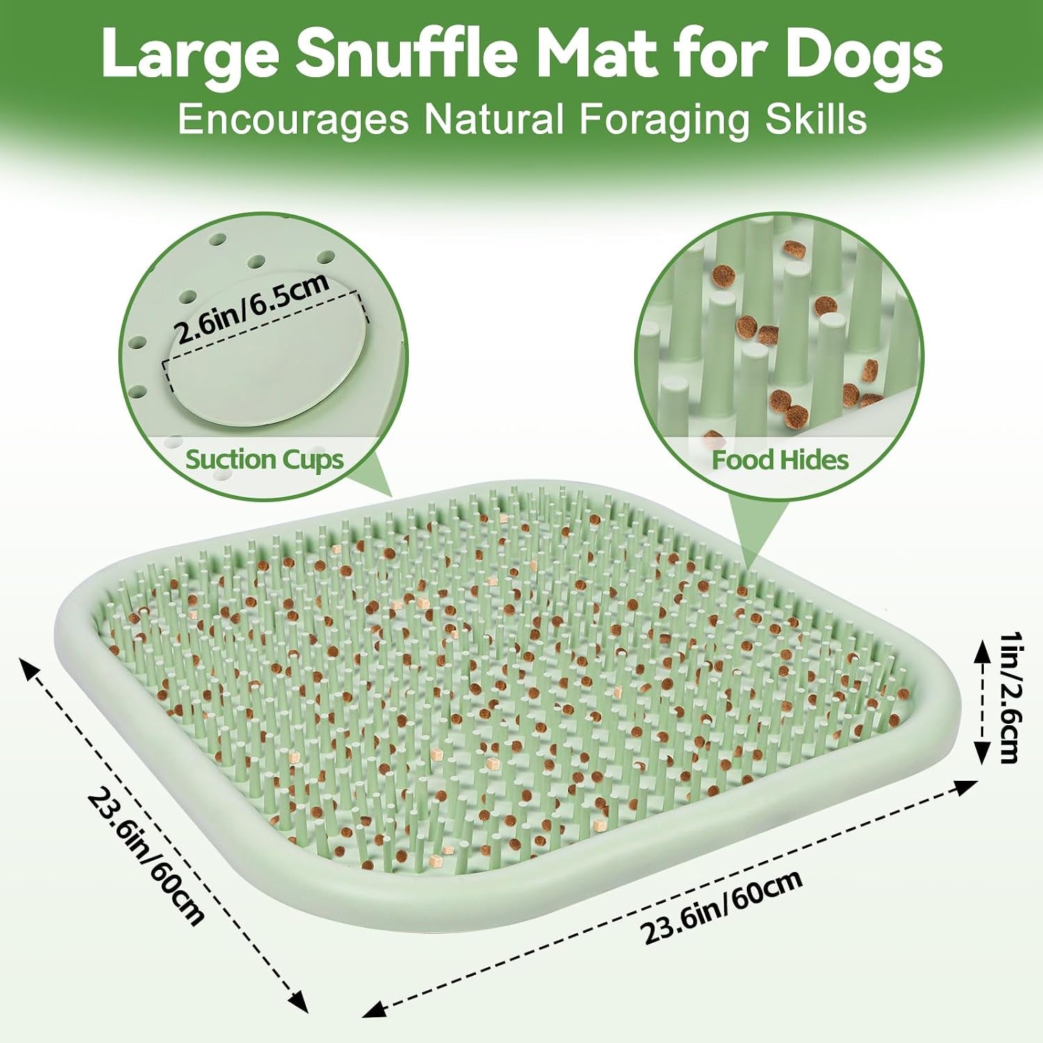 Snuffle Mat for Dogs, 23.6" X 23.6" Silicone Dog Feeding Mat Sniffing Interactive Feeding Game Encourages Natural Foraging Slow Feeder for Small/Medium/Large Dogs, Indoor & Outdoor (Green)