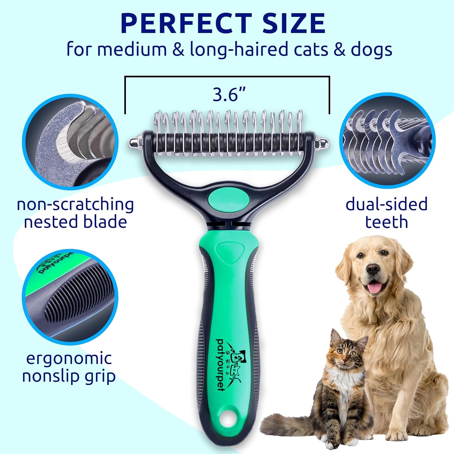 Deshedding Dog Brush for Shedding – Cat Brushes for Indoor Cats, Double-Sided Cat Brush Deshedding & Grooming Tool for Long Haired and Short Haired Dogs, Skin-Friendly