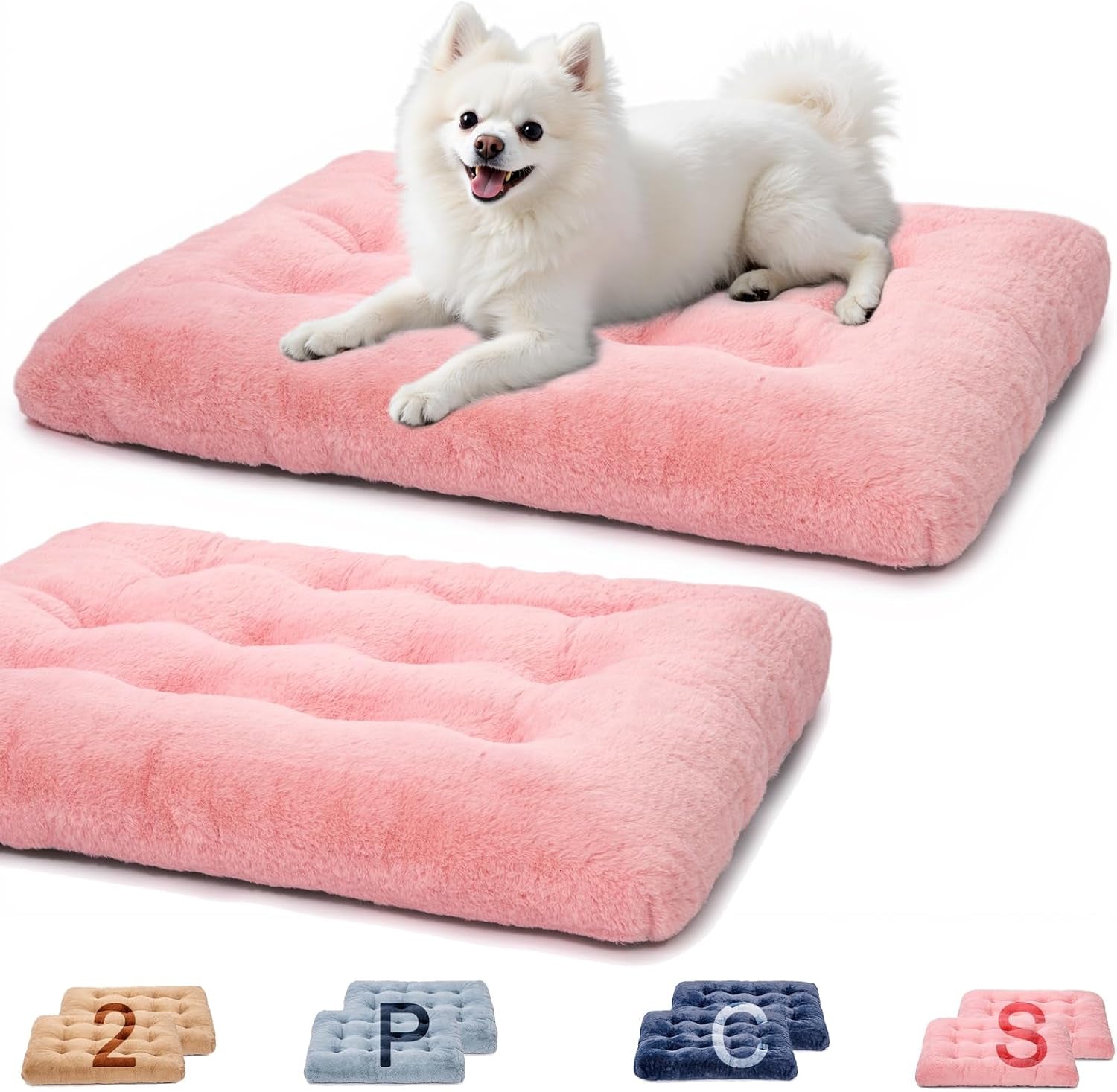 2 Pack Dog Bed, Washable Deluxe Plush Dog Crate Beds with Anti-Slip | Comfy Kennel Pad Pet Sleeping Mat for Large, Medium and Small Dogs