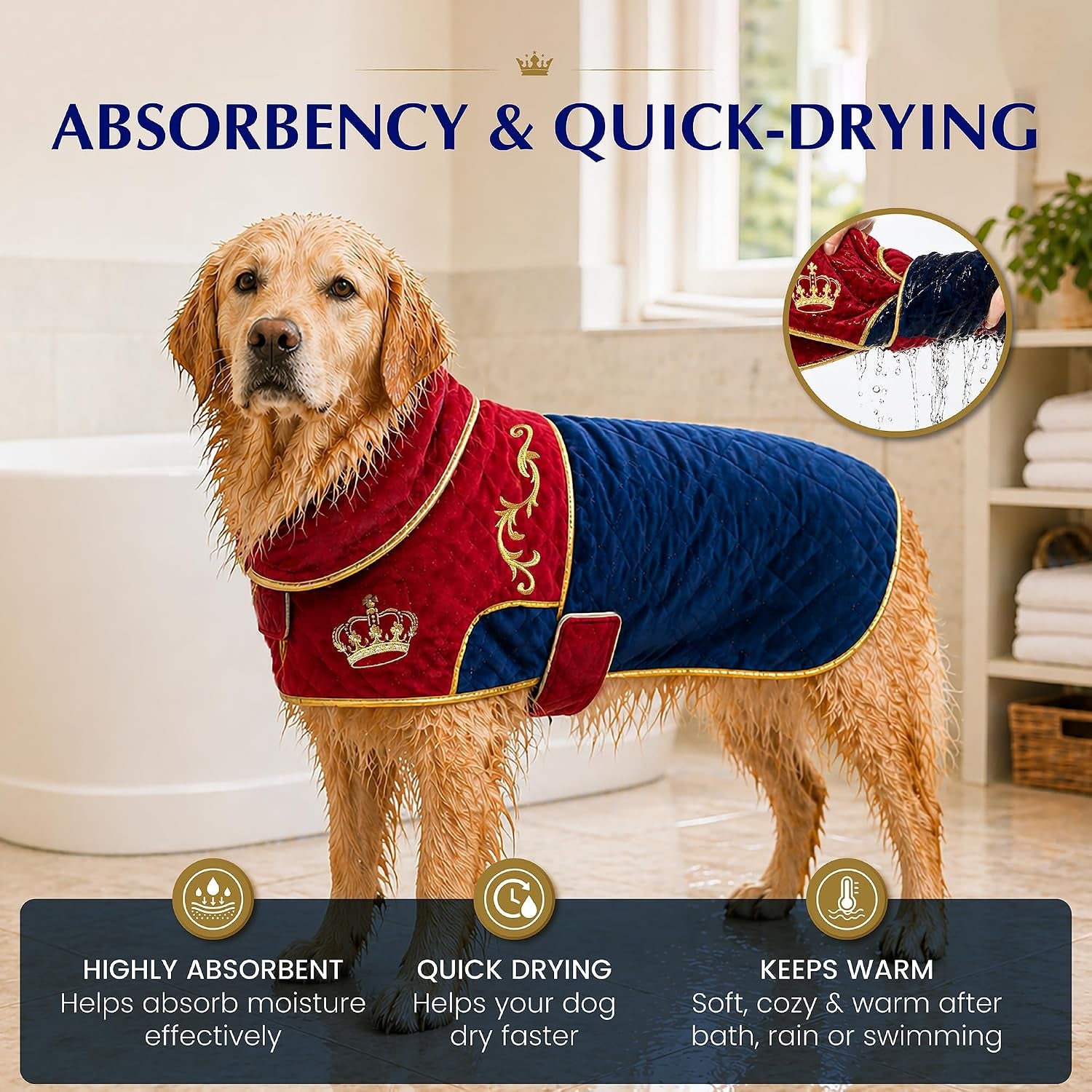 Aristocian Dog Bathrobe, Dog Grooming Supplies, Absorbent Towels for Dogs, Quick Drying Dog Bathrobe, Dog Bath Supplies, Dog Towel, Dog Robe, Dog Pajamas, Dog Clothes for Large Dogs, Dog Accessories