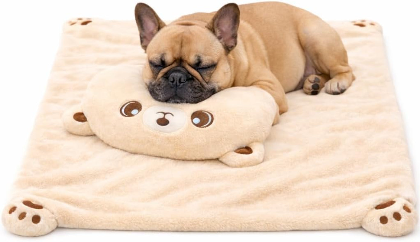 Dog Calming Pillow & Dog Blanket Set. Soft and Neck-Friendly, Washable Pet Pillows for Small Medium Dogs and Cats. Anxiety Relief Cuddle Pillow. Fluffy Plush Washable Pet Bed Mat (Medium)