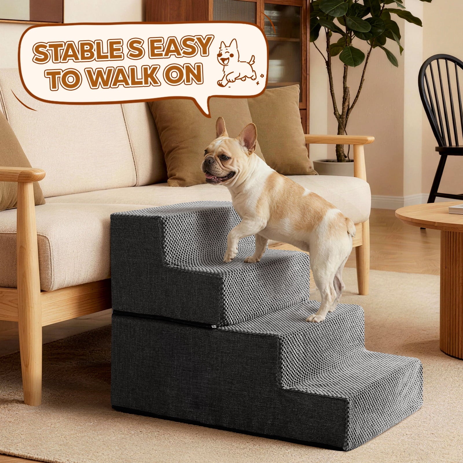 Dog Stairs for Bed 18" H, 4-Step Dog Steps for Small Dogs and Cats, Indoor Non-Slip Balanced Pet Stairs Suitable for Puppy,Grey