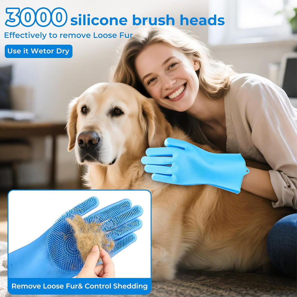 2PCS Dog Washing Gloves and Dog Shampoo Brush, Dog Bath Brush That Can Add Dog Shampoo, Dog Bath Supplies Dog and Cat Bath Set