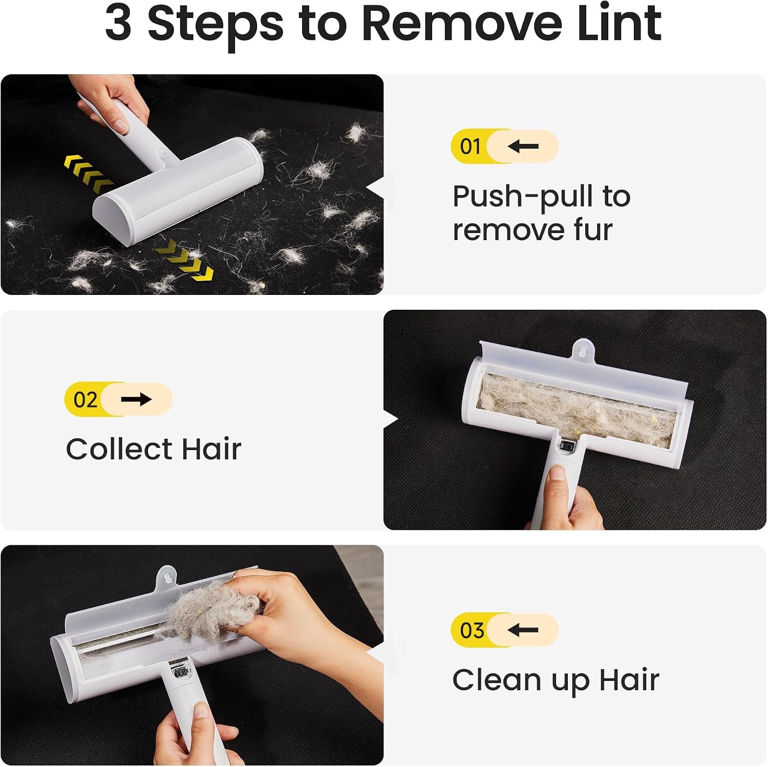Pet Hair Removal Tool and Lint Roller Value Set, Sticky Lint Remover | Reusable Dog Cat Hair Remover for Pet Hair Removal on Furniture, Couch, Carpet, Clothing, Bright White