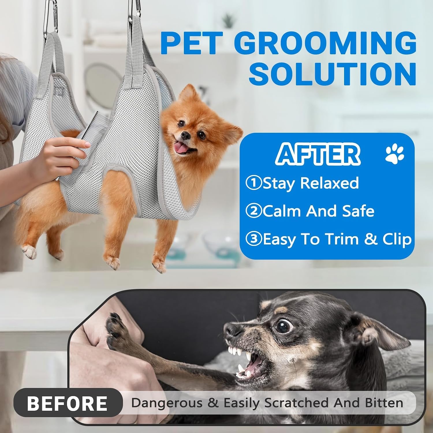 Dog Grooming Hammock for Large Dogs, Dog Hanging Harness for Nail Trimming Doorframe, Pet Holder Restraint for Clipping Nails, Pet Hoist Sling for Cutting Nails at Home (Grey 2XL)