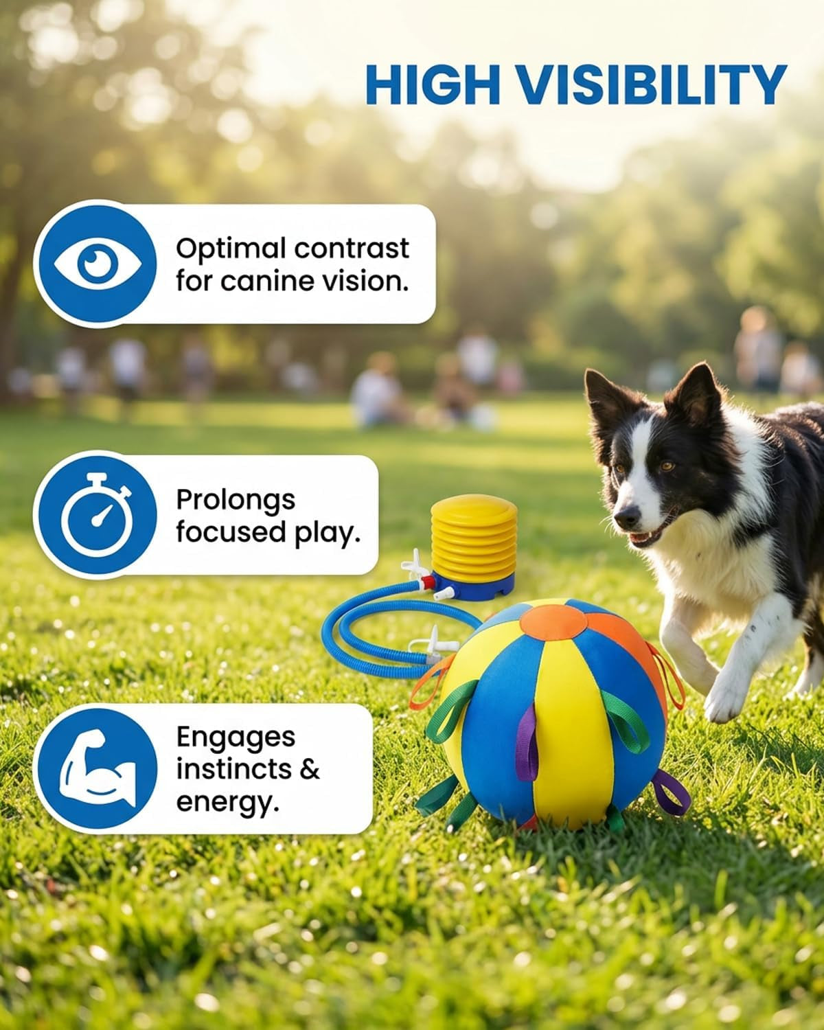 10/18/22" Herding Ball for Dogs Durable Tear Resistant Inflatable Jumbo Calming Toy Heavy Duty Handle Cover Pump Outdoor Play Exercise Training Large Breeds Border Collie Cattle Dog Waterproof (22IN)