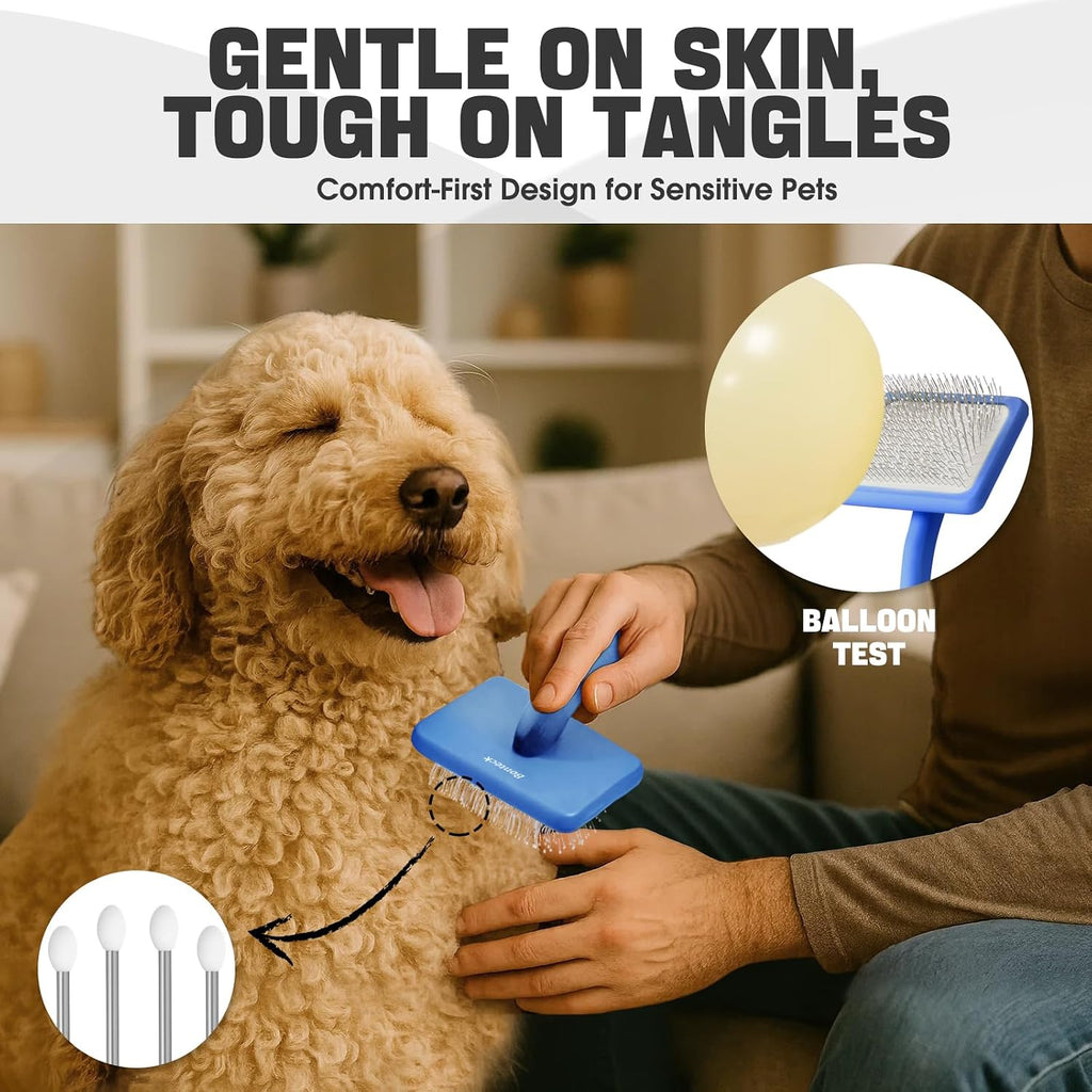 Dog Slicker Brush for Dogs Grooming Kit 5PCS Long Haired Doodles | Goldendoodles Poodles, Skin Friendly Deshedding, Comb and Rake, Removes Undercoat, Professional Detangling, Large, Blue