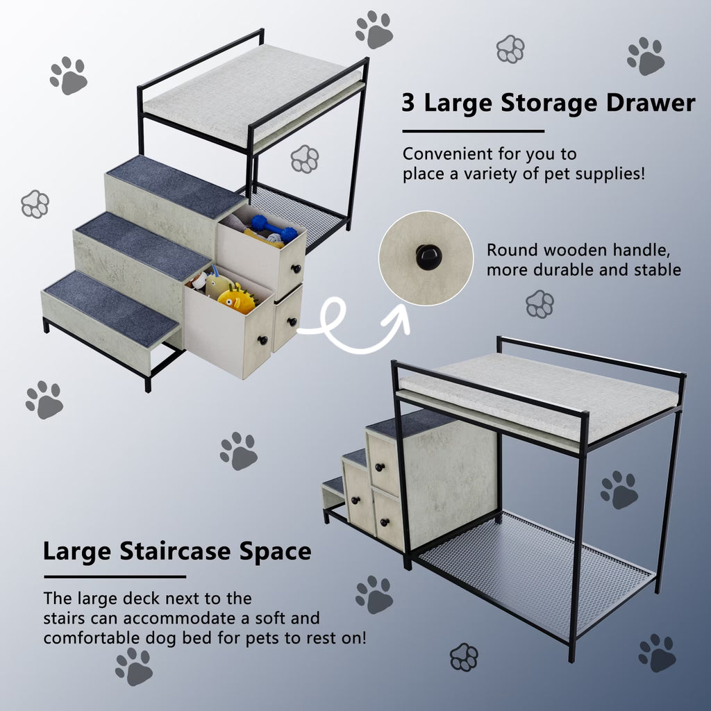 Pet Window Perch with Stairs, 3 Drawers Large Pet Bunk Bed for Dogs and Cats