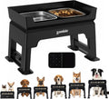 3-In-1 Elevated Dog Bowls - 6 Height Adjustable Raised Dog Bowl Stand, Double Deck Design Mess Proof, Feeding Station with 2 Stainless Steel Bowls & Licking Plate for Small Medium Large Pets