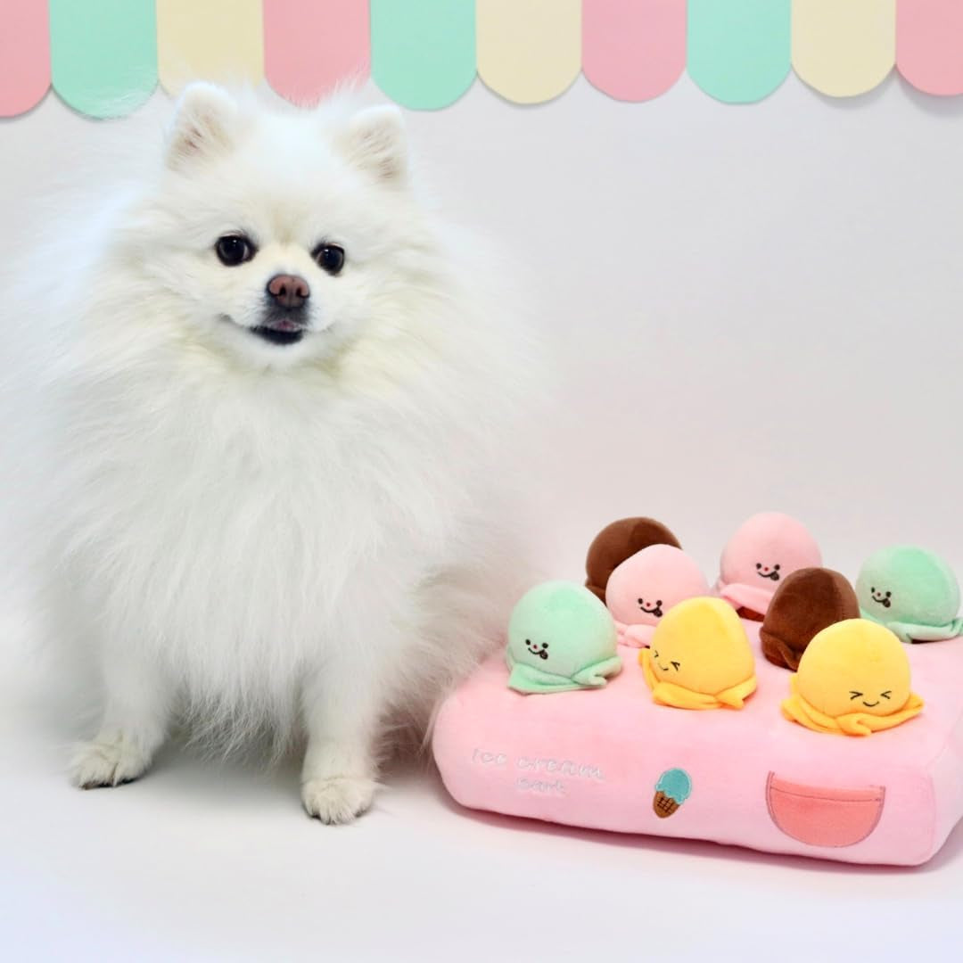 Enrichment Dog Puzzle Toy, Snuffle Mat for Puppies, Pink Dog Toys for Small Dogs, Interactive Small Dog Toys, Ice Cream Cart Plush Dog Toy
