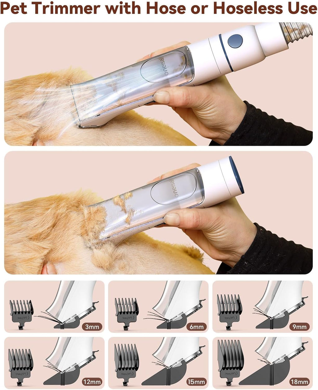 Dog Grooming Vacuum Kits with Clipper | Exatra Large 3L Dust Cup,13Kpa 3 Suction,Clipper,Nail Grinder & Shedding Brush 7 in 1 Grooming Kits,Low Noise,Bm3