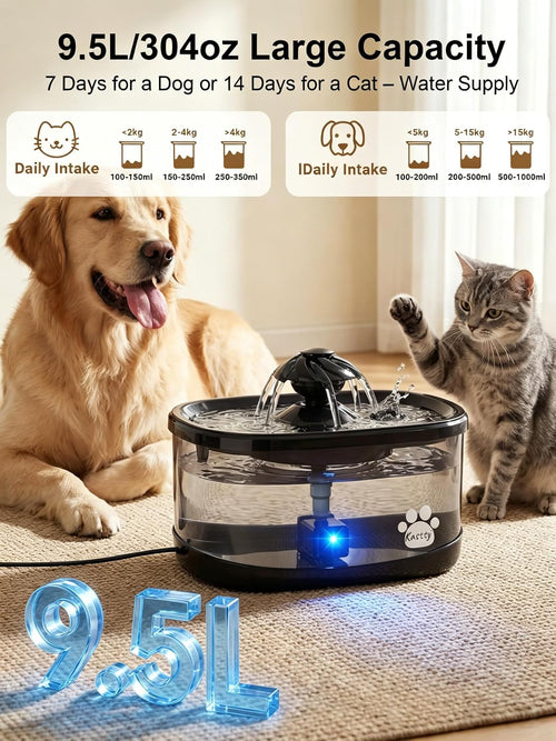 9.5L Dog Water Fountain,Large Pet Water Fountain for Dogs inside | 2.5Gal Quite Dog Water Bowl Dispenser with Water Window & Led,Dog Water Bowl with Multi-Filtration for Pets(Fs82,Black)
