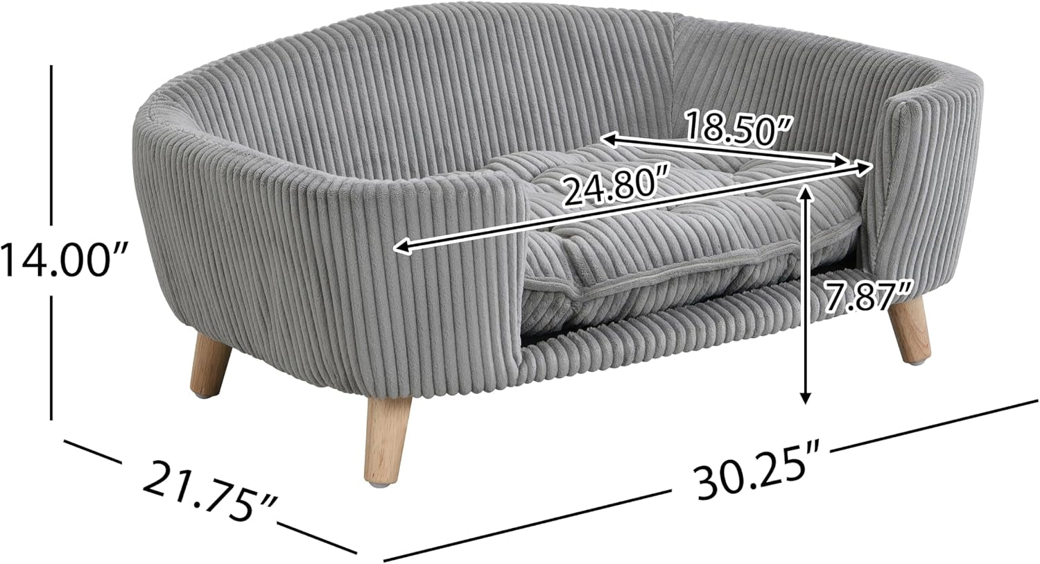 Elroy Orthopedic Dog Bed, Elevated Dog Sofa Bed for Small Dog, Supportive Foam Pet Couch Bed with Wooden Legs, Modern Pet Sofa Bed, Gray