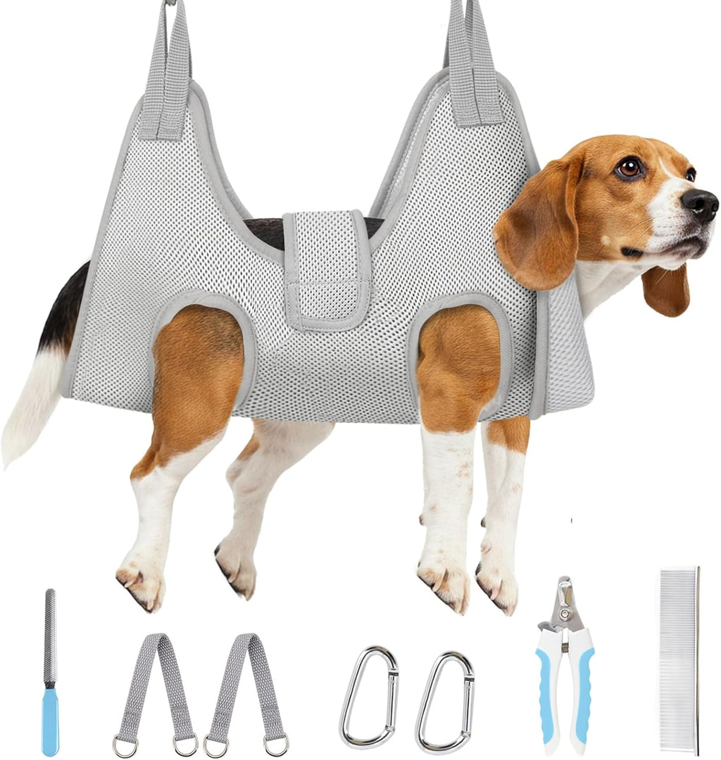 Dog Grooming Hammock for Large Dogs, Dog Hanging Harness for Nail Trimming Doorframe, Pet Holder Restraint for Clipping Nails, Pet Hoist Sling for Cutting Nails at Home (Grey 2XL)