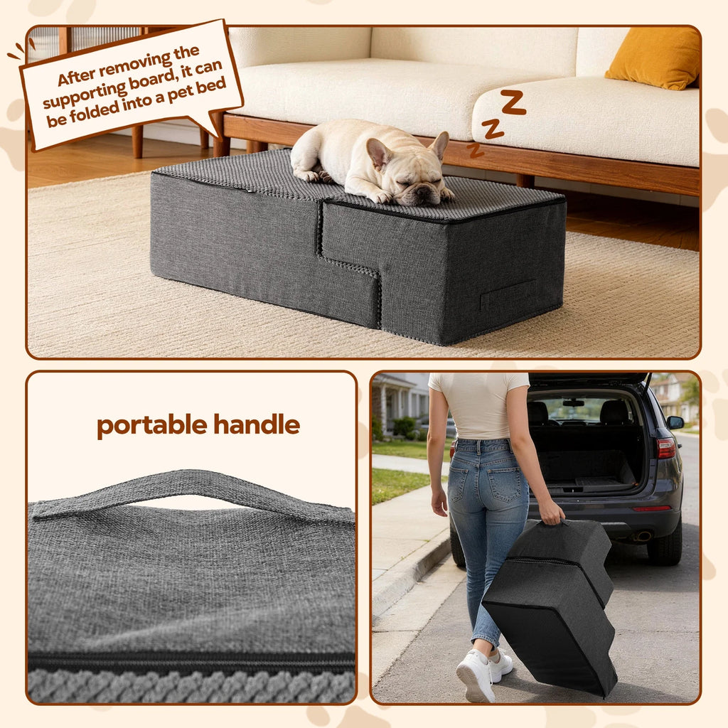 Dog Stairs for Bed 18" H, 4-Step Dog Steps for Small Dogs and Cats, Indoor Non-Slip Balanced Pet Stairs Suitable for Puppy,Grey