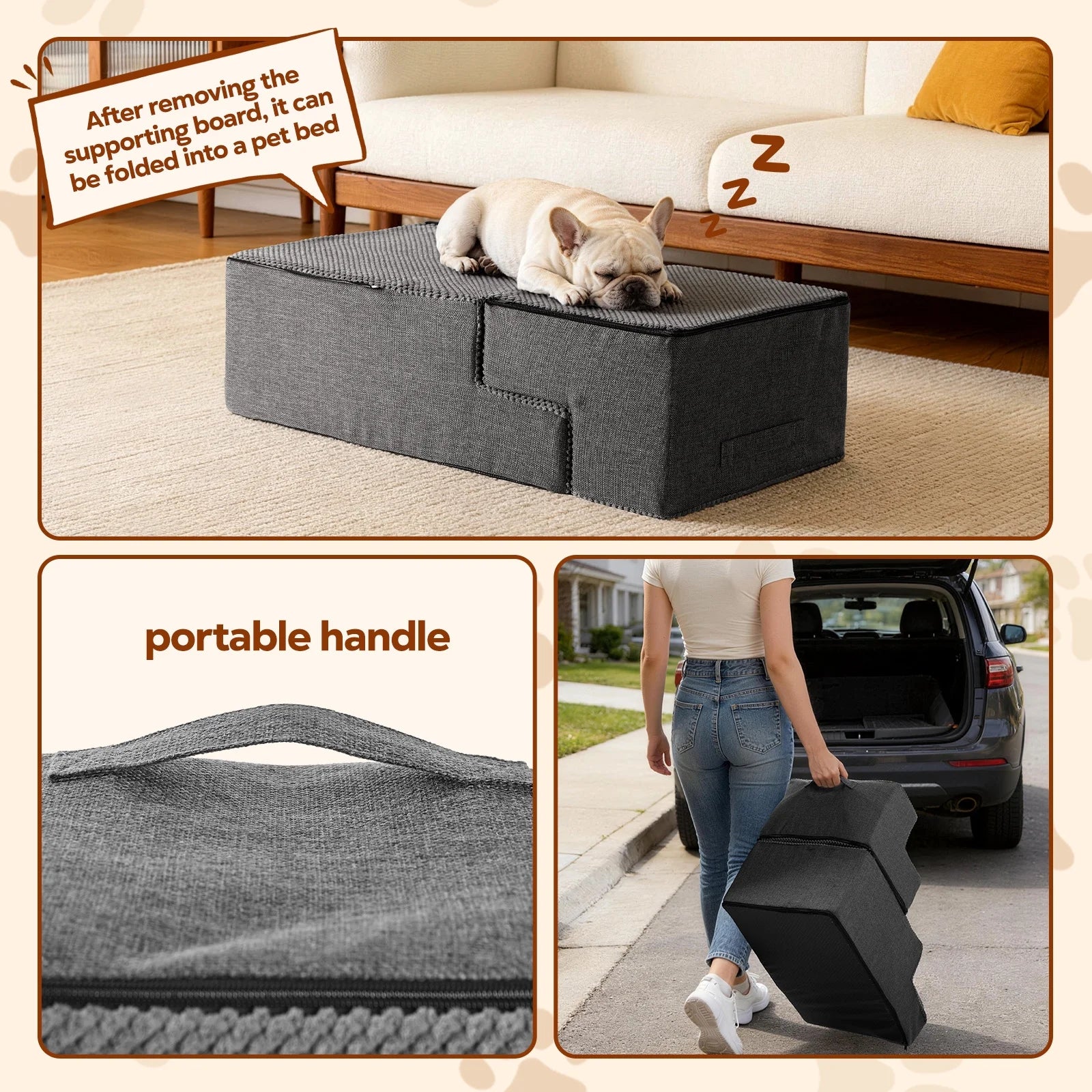 Dog Stairs for Bed 18" H, 4-Step Dog Steps for Small Dogs and Cats, Indoor Non-Slip Balanced Pet Stairs Suitable for Puppy,Grey