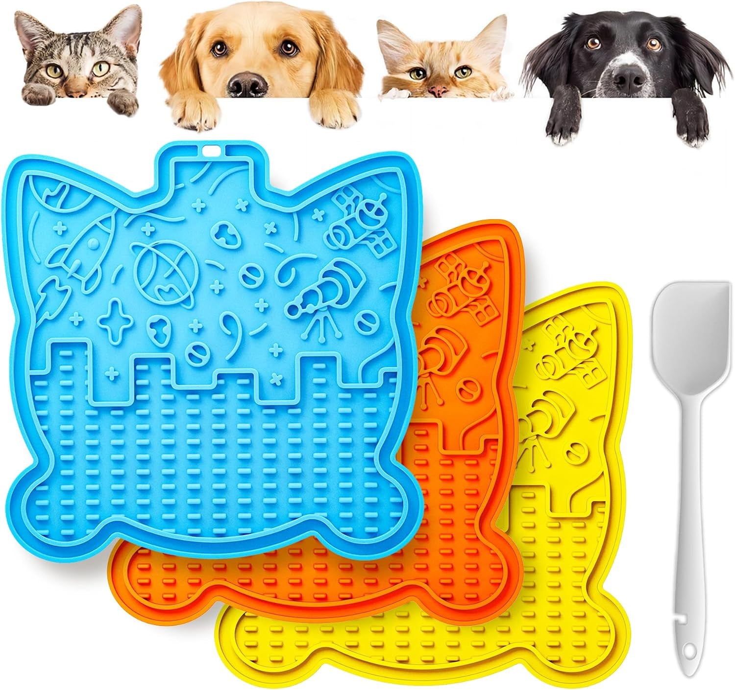 Lick Mat for Dogs & Cats 3 Pack - Silicone Dog Lick Mat with Suction Cups - Anxiety Relief/Promotes Healthy Eating/Frozen & Dishwasher Safe - Pet Peanut Butter Lick Pad  (Blue Orange Red)